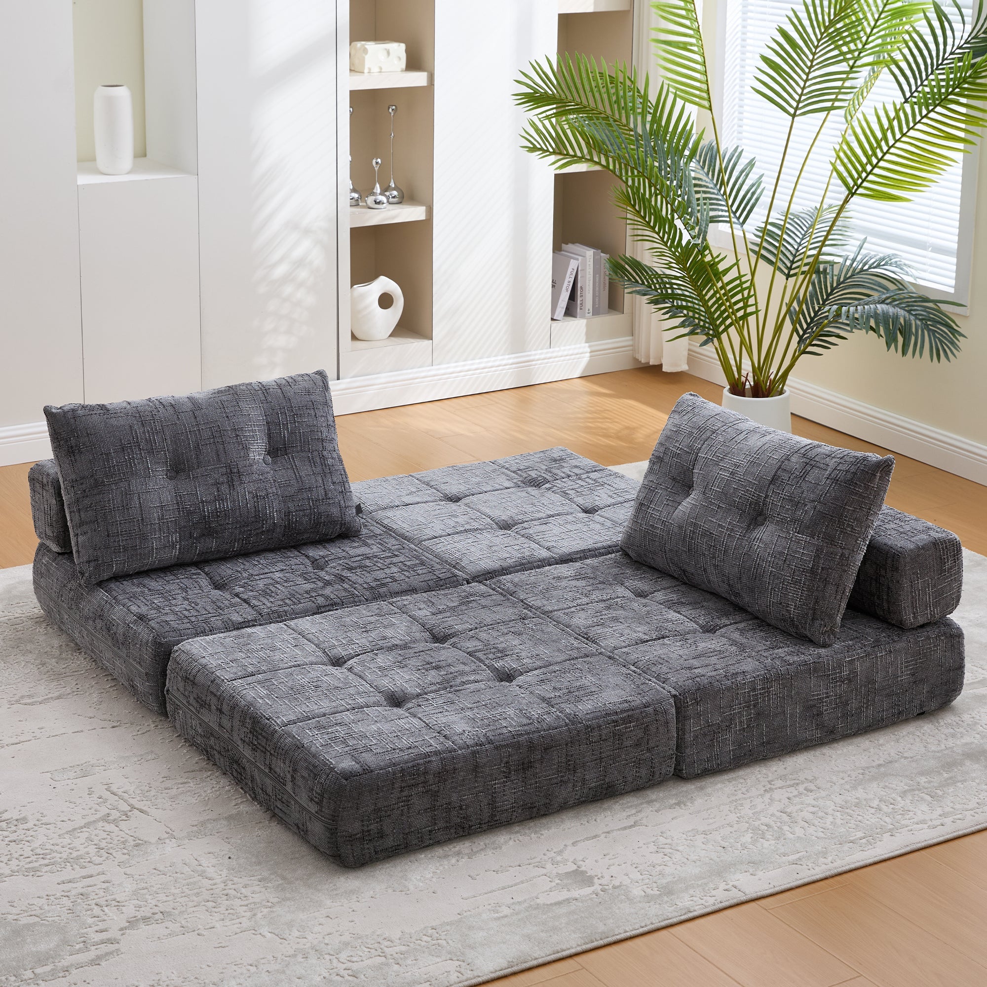 Logidon Opklapbare slaapbank grijs fluweel 79x79 cm met kussen
