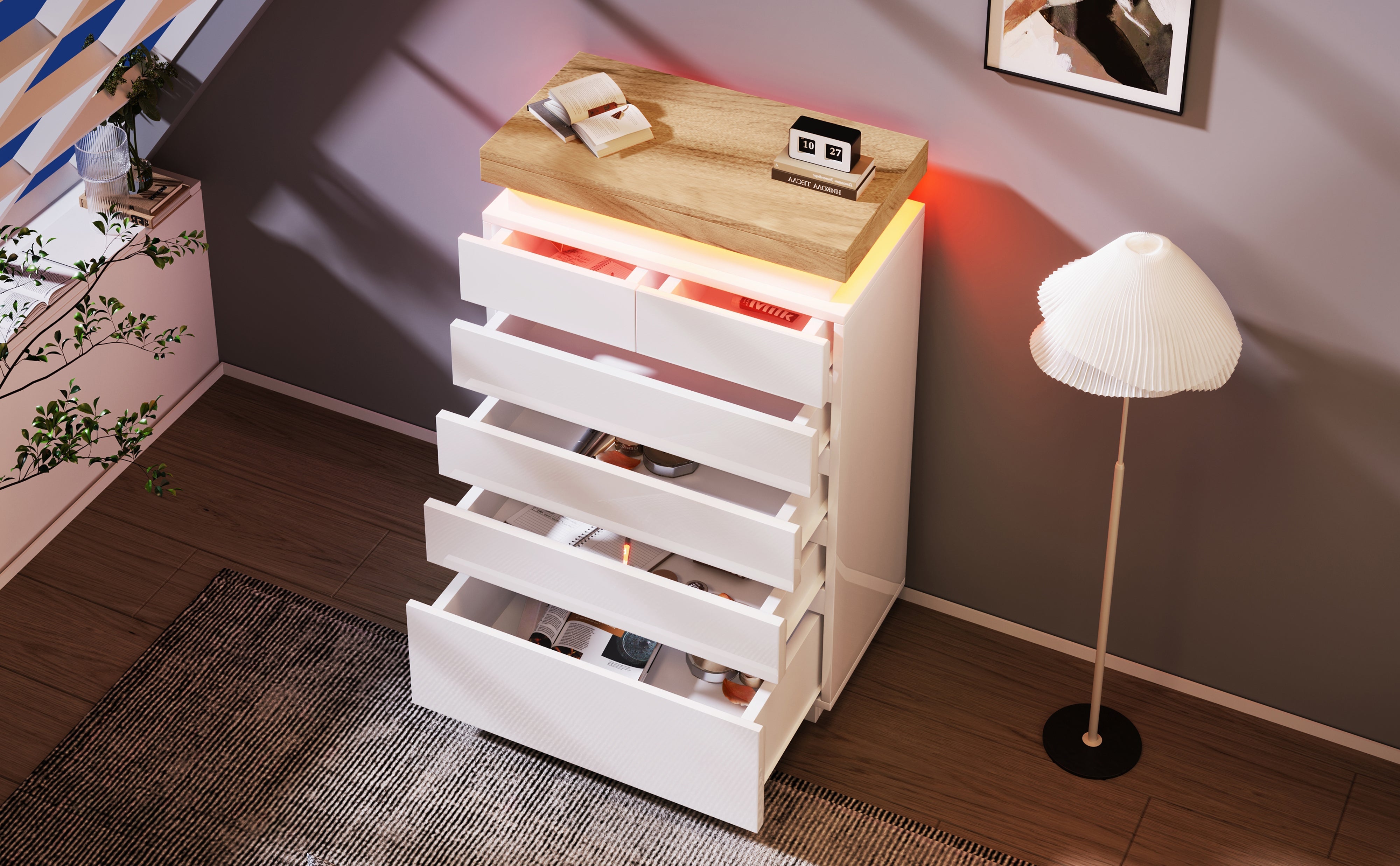 Logidon sideboard 6 drawers white 115x73x39 cm LED app control