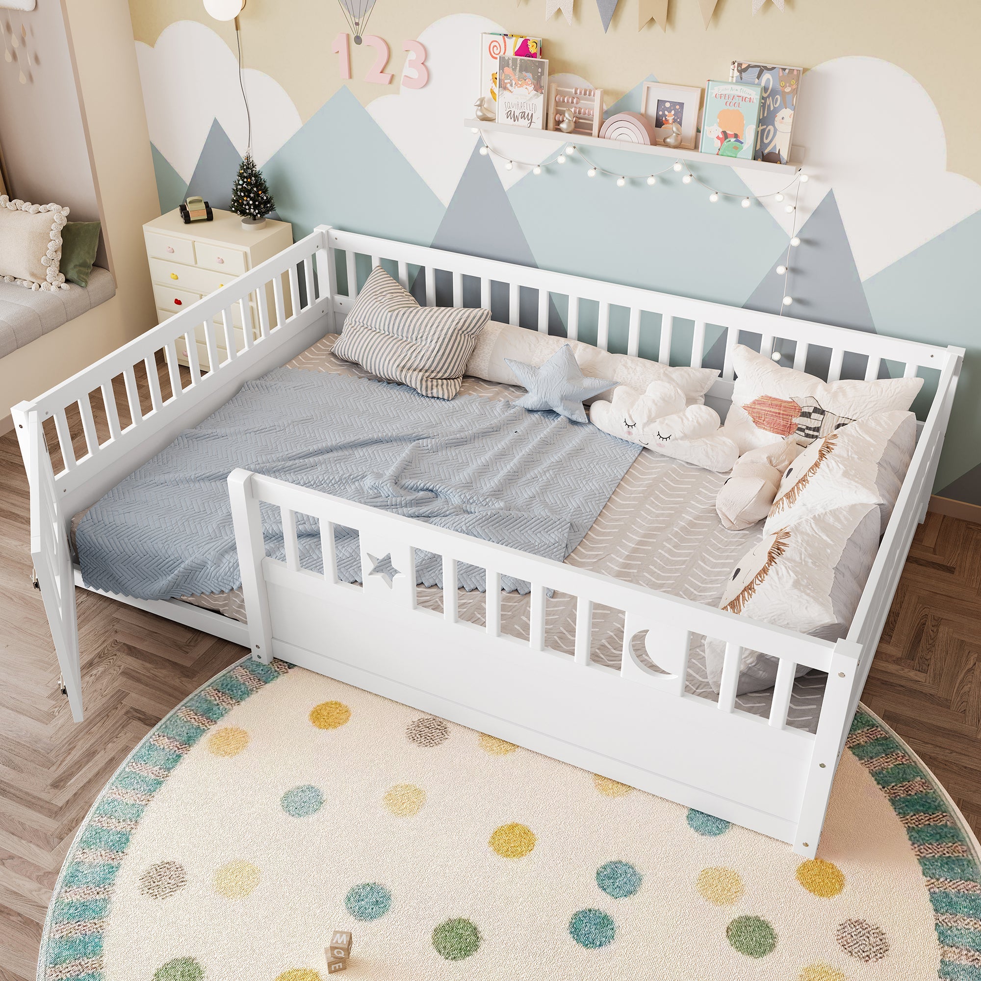 Logidon paneelbed 140x190 wit met rastersterdecor zonder matras