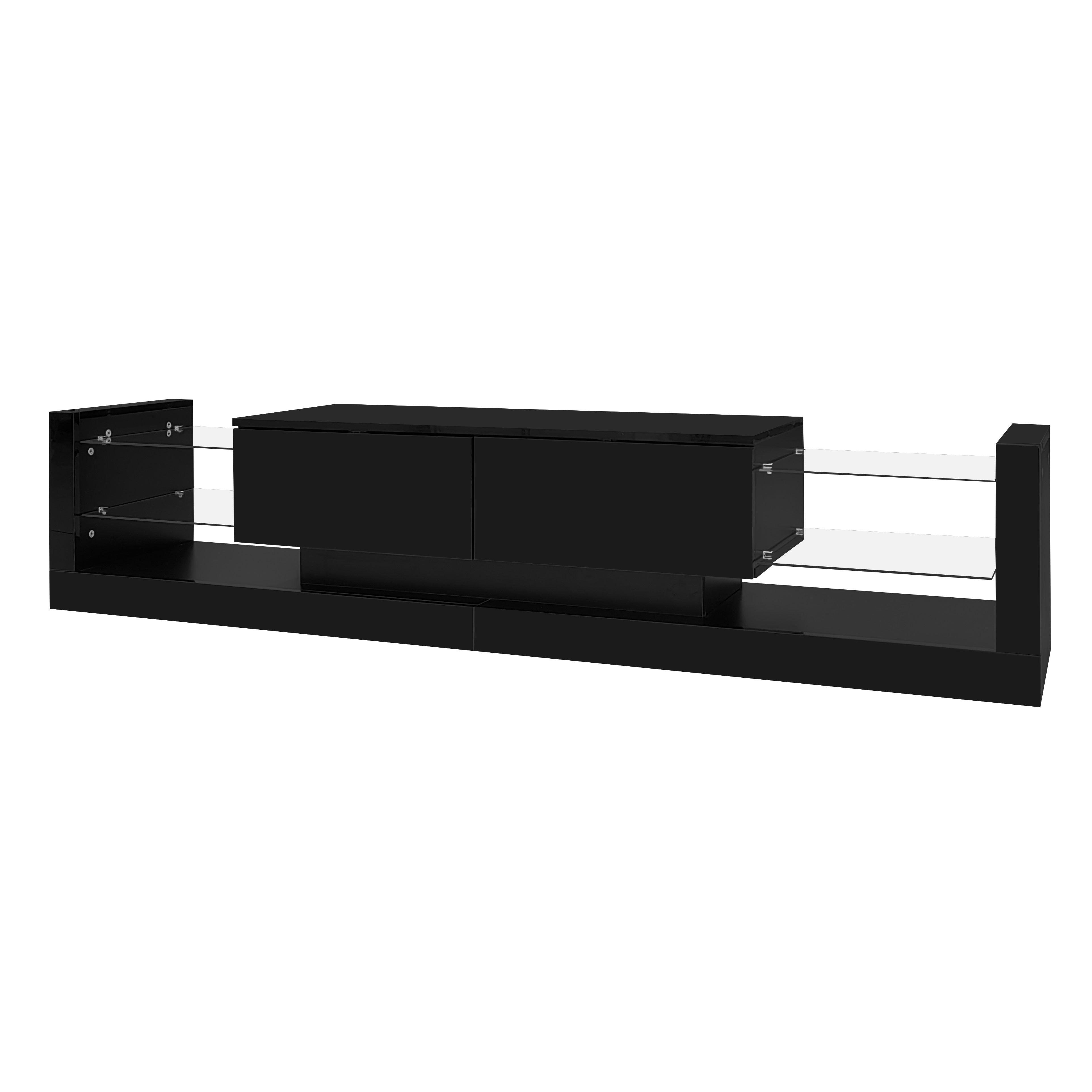 Logidon TV wall cabinet set black high gloss with LED lighting 181cm