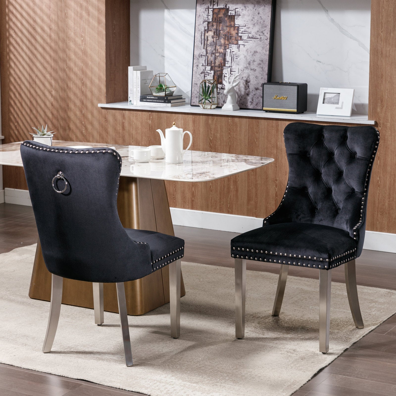 Logidon Nikki Collection Velvet eetkamerstoelen zwart set van 2