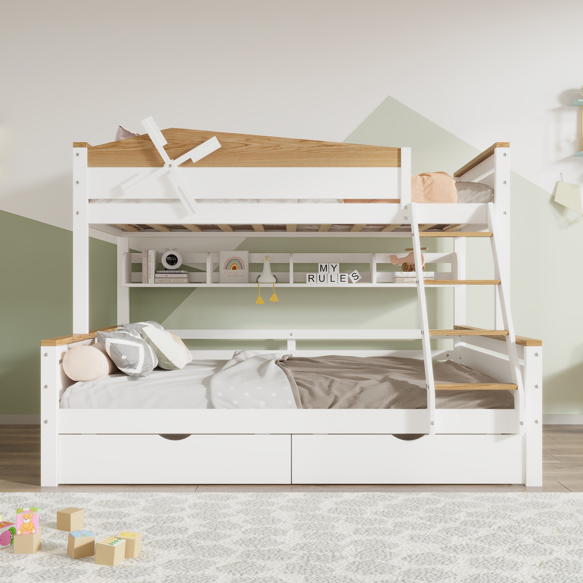 Logidon Stapelbed Met Molen Wit Naturel 90x200 cm en 140x200 cm