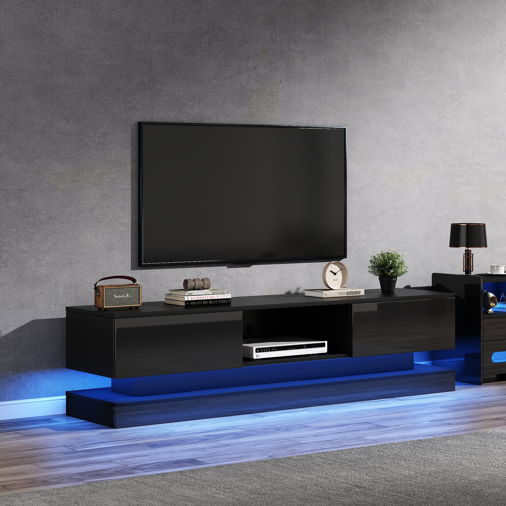 Logidon Zwart Hoogglans TV-meubel 160 CM Met LED 2 Laden