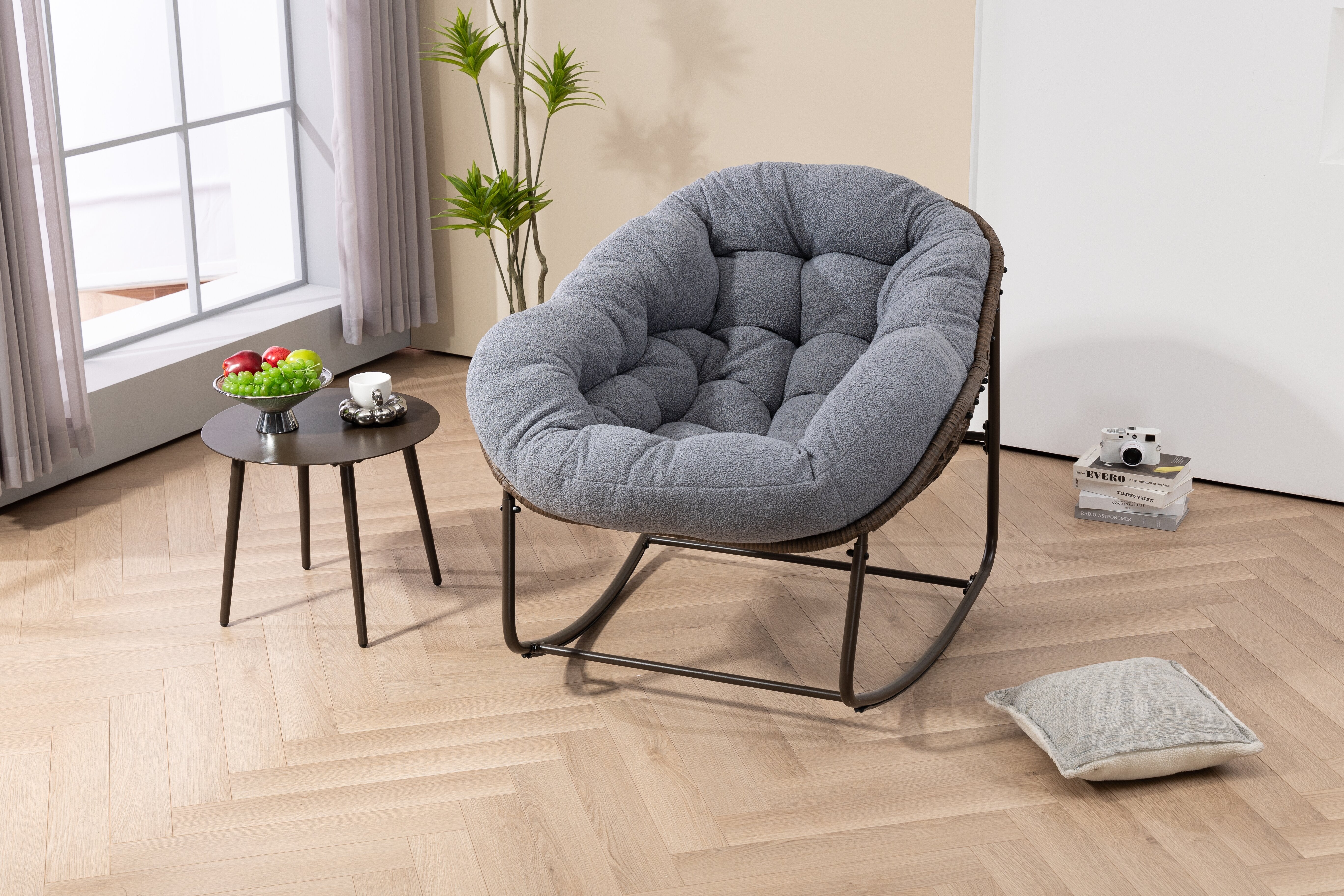 Logidon Outdoor Rattan Rocking Chair Gray With Padded Cushion