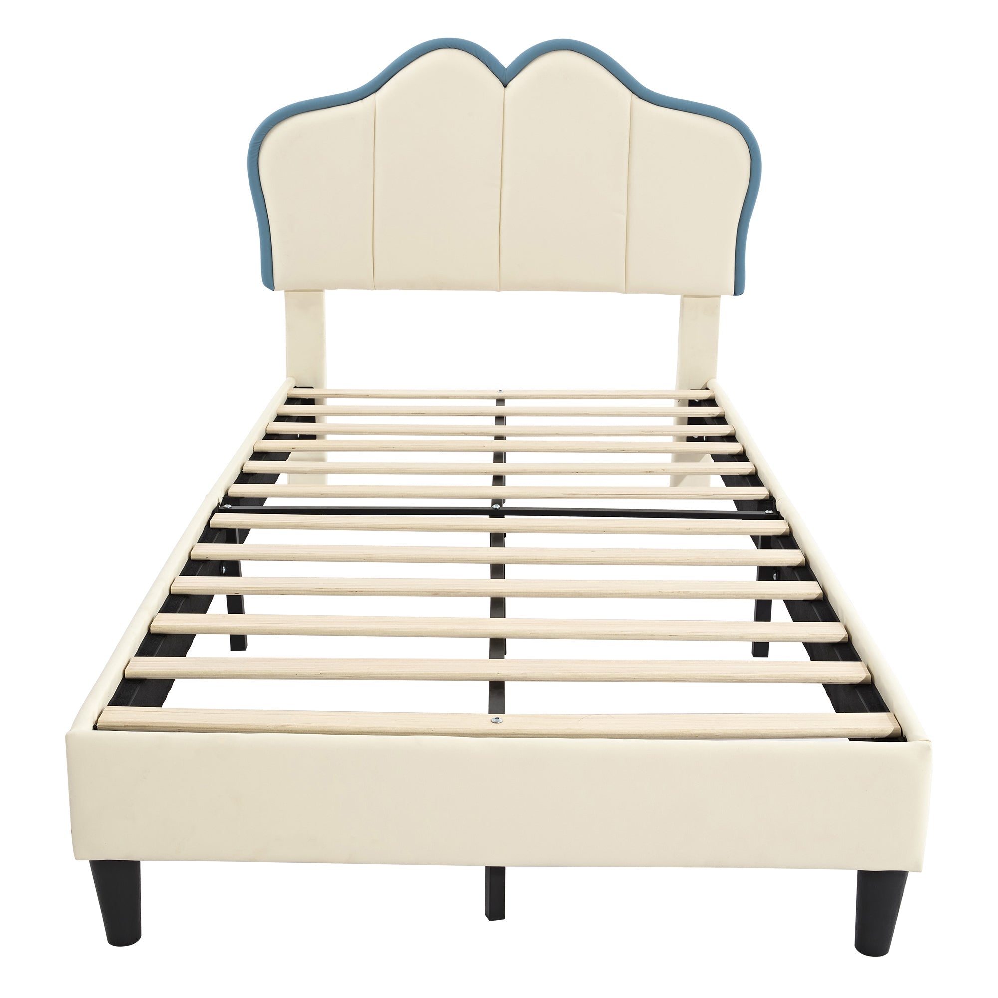 Logidon gestoffeerd bed 90x200 kinderbed wit blauw met zachte beschermranden