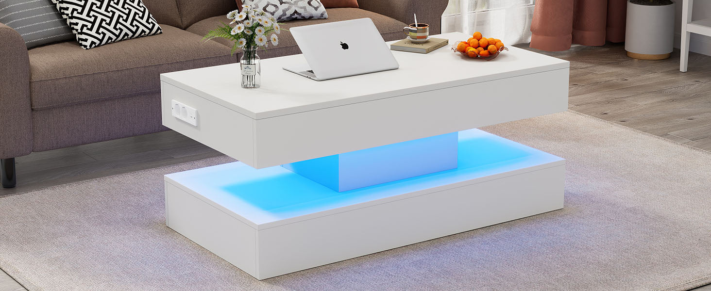 Logidon salontafel LED-verlichting en opbergruimte wit 100x50 cm