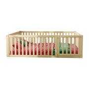 Logidon Kinderbed 140x200 Naturel Hout Met Hek En Deur