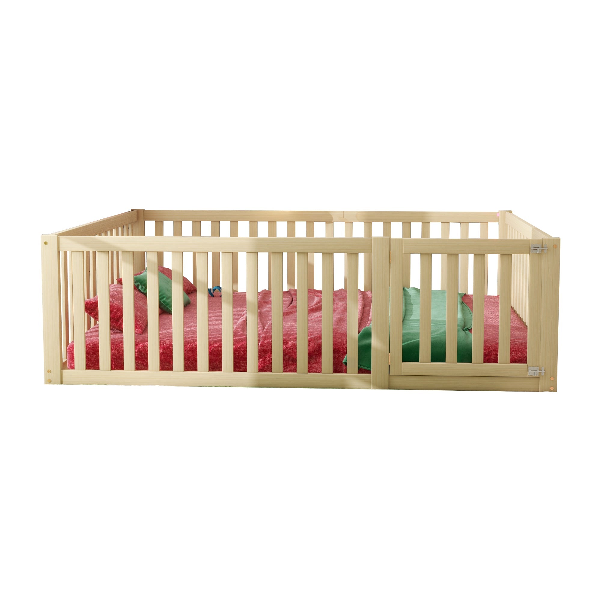 Logidon Kinderbed 140x200 Naturel Hout Met Hek En Deur