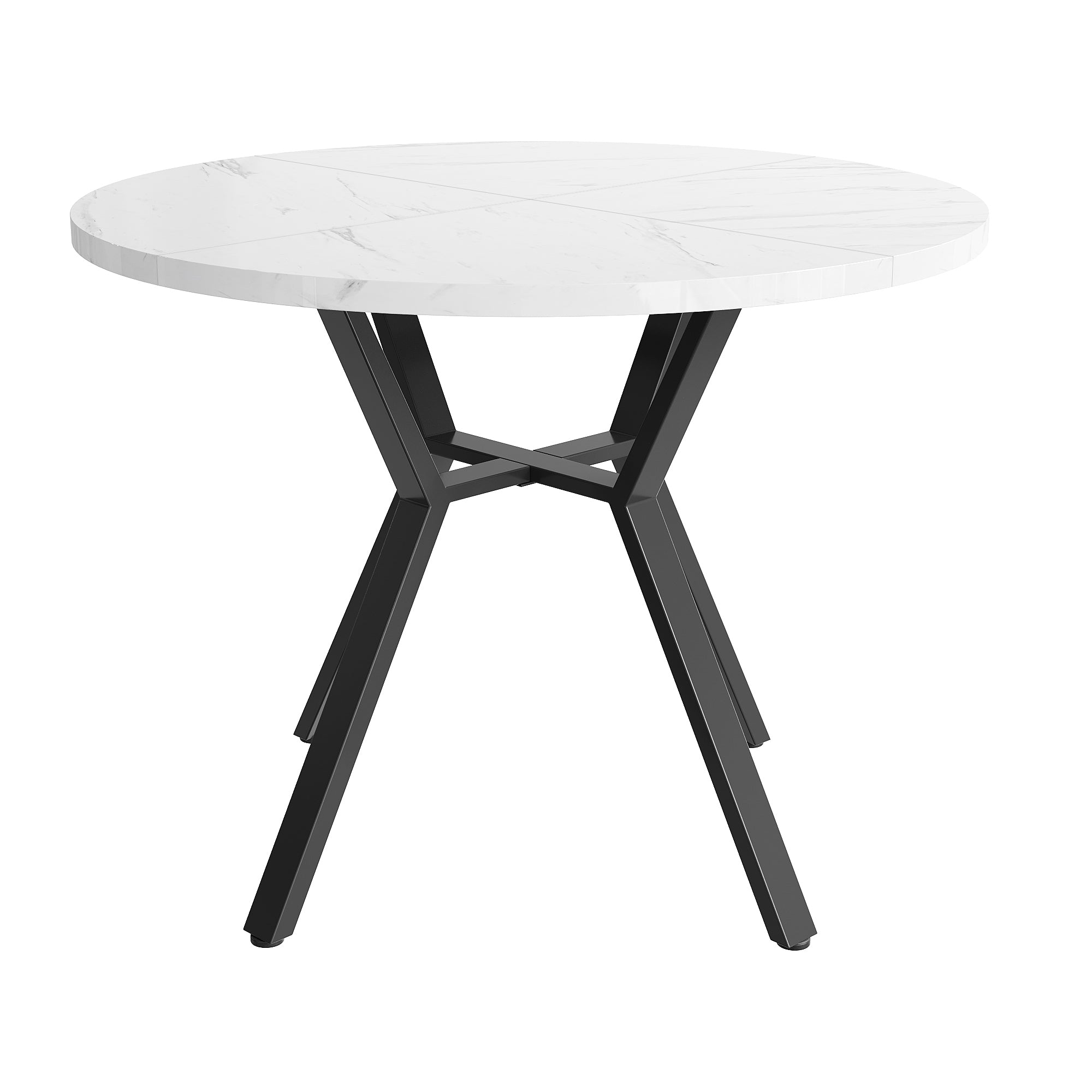 Logidon eettafel en stoelenset 5-delig rond wit marmerlook