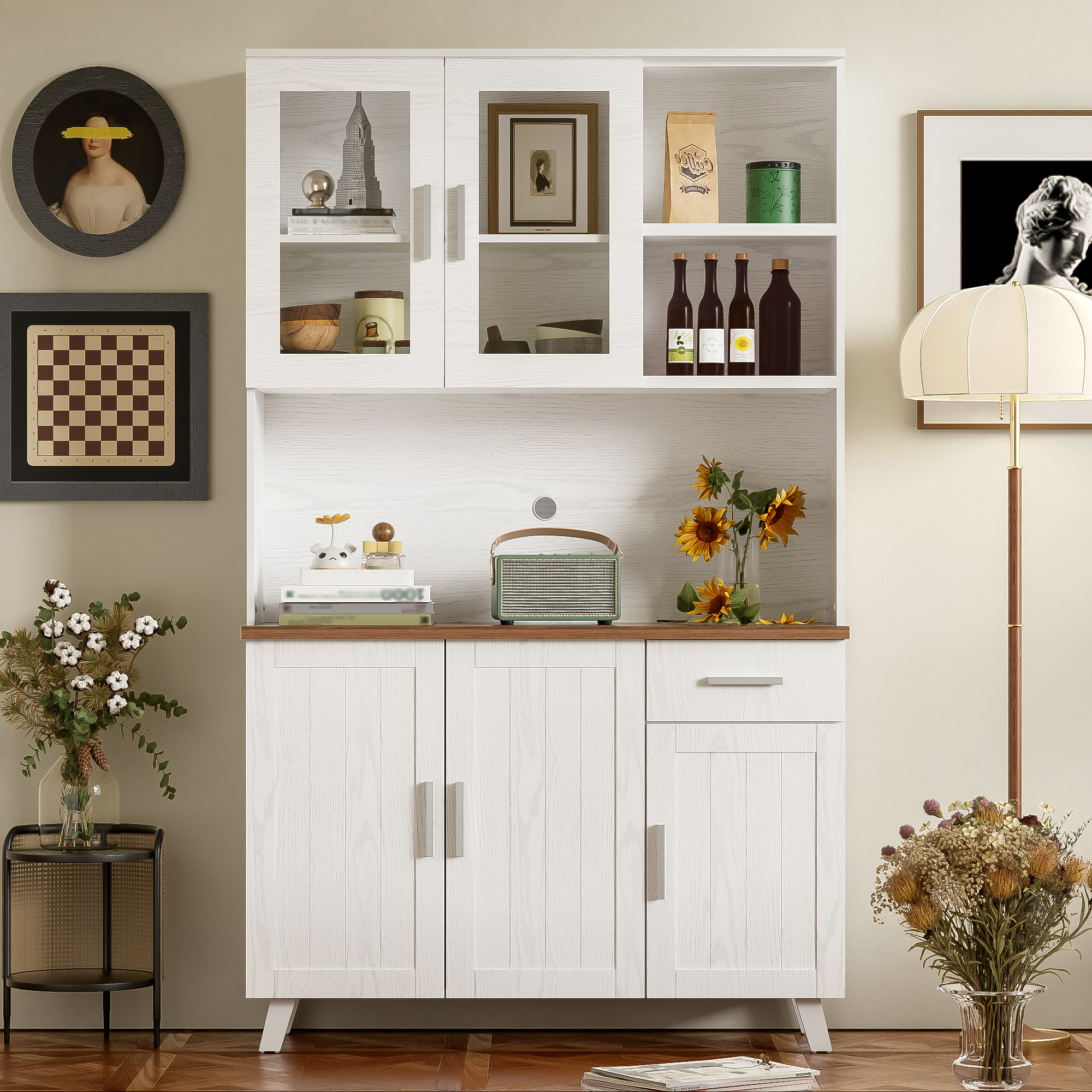 Logidon vitrinekast 114x40x190 cm witbruin landelijke stijl