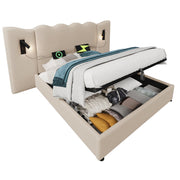 Logidon upholstered bed double bed 180x200 reading lamp USB C beige linen