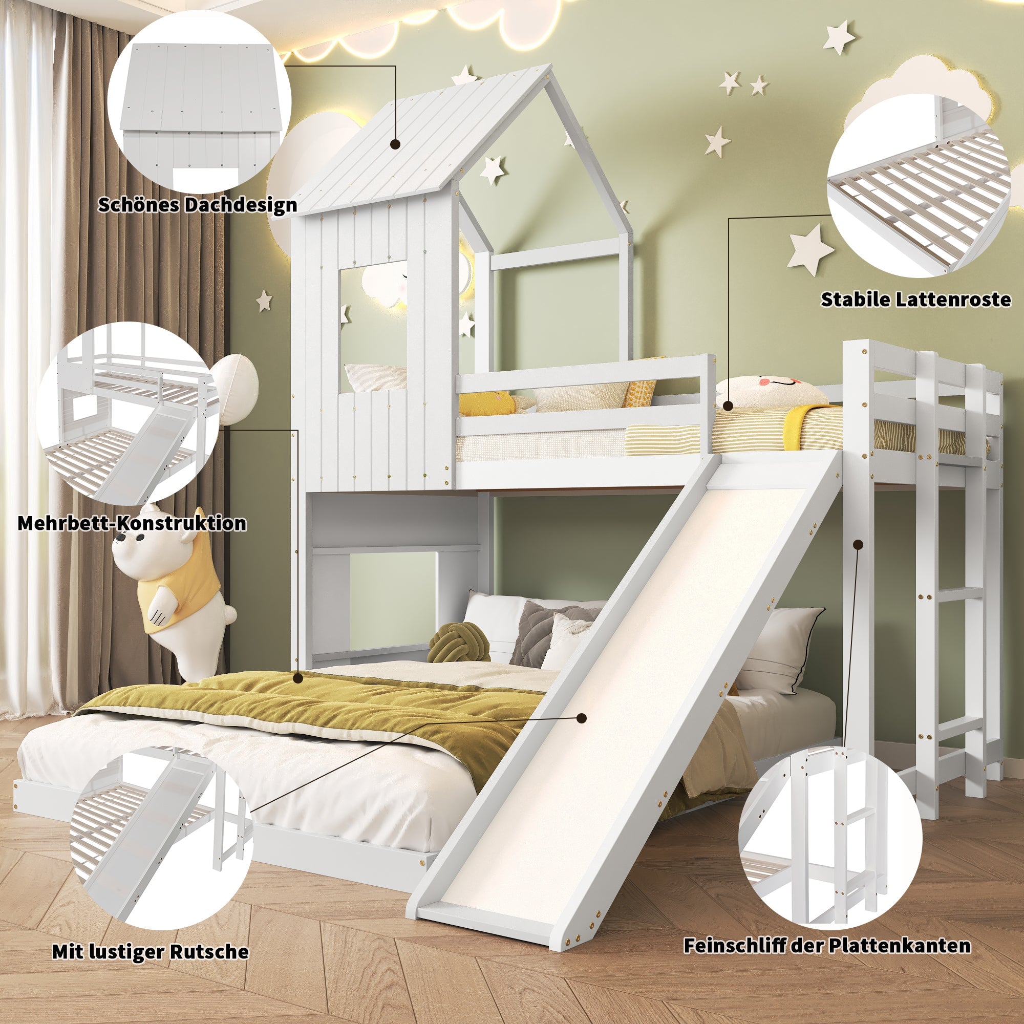 Logidon Stapelbed Met Glijbaan Wit 90x200cm en 140x200cm