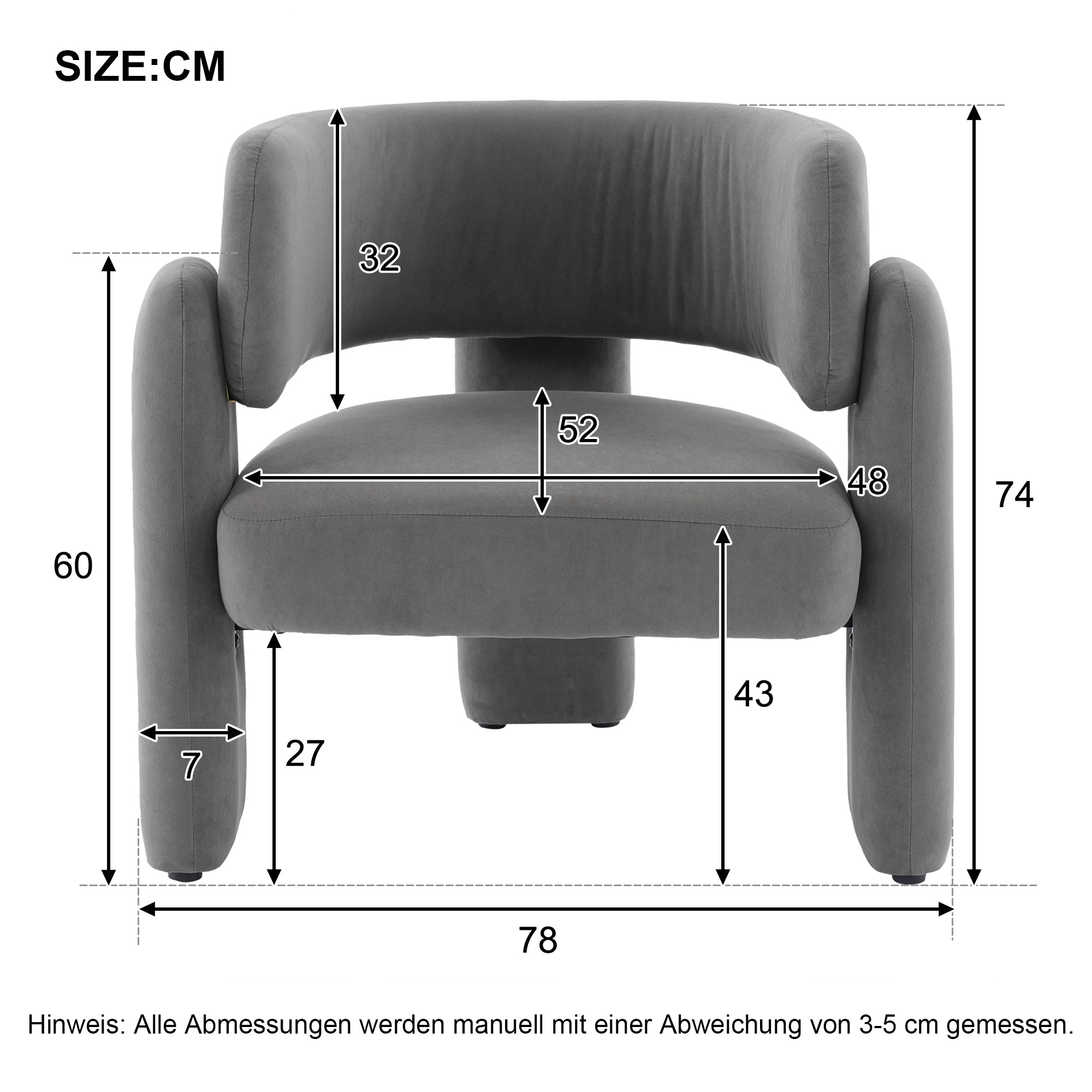 Logidon Moderne grijze loungestoel 78x52x74 cm, verend