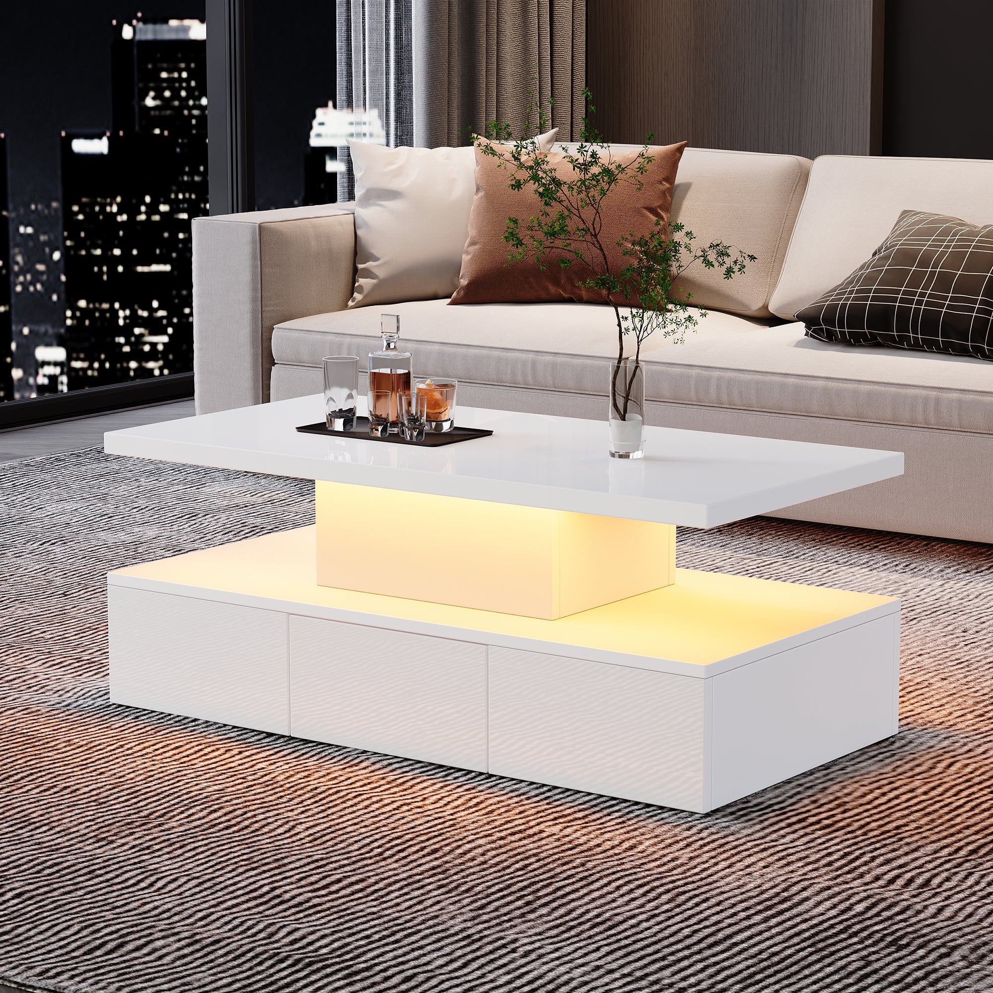 Logidon Salontafel met twee niveaus, witte LED-verlichting