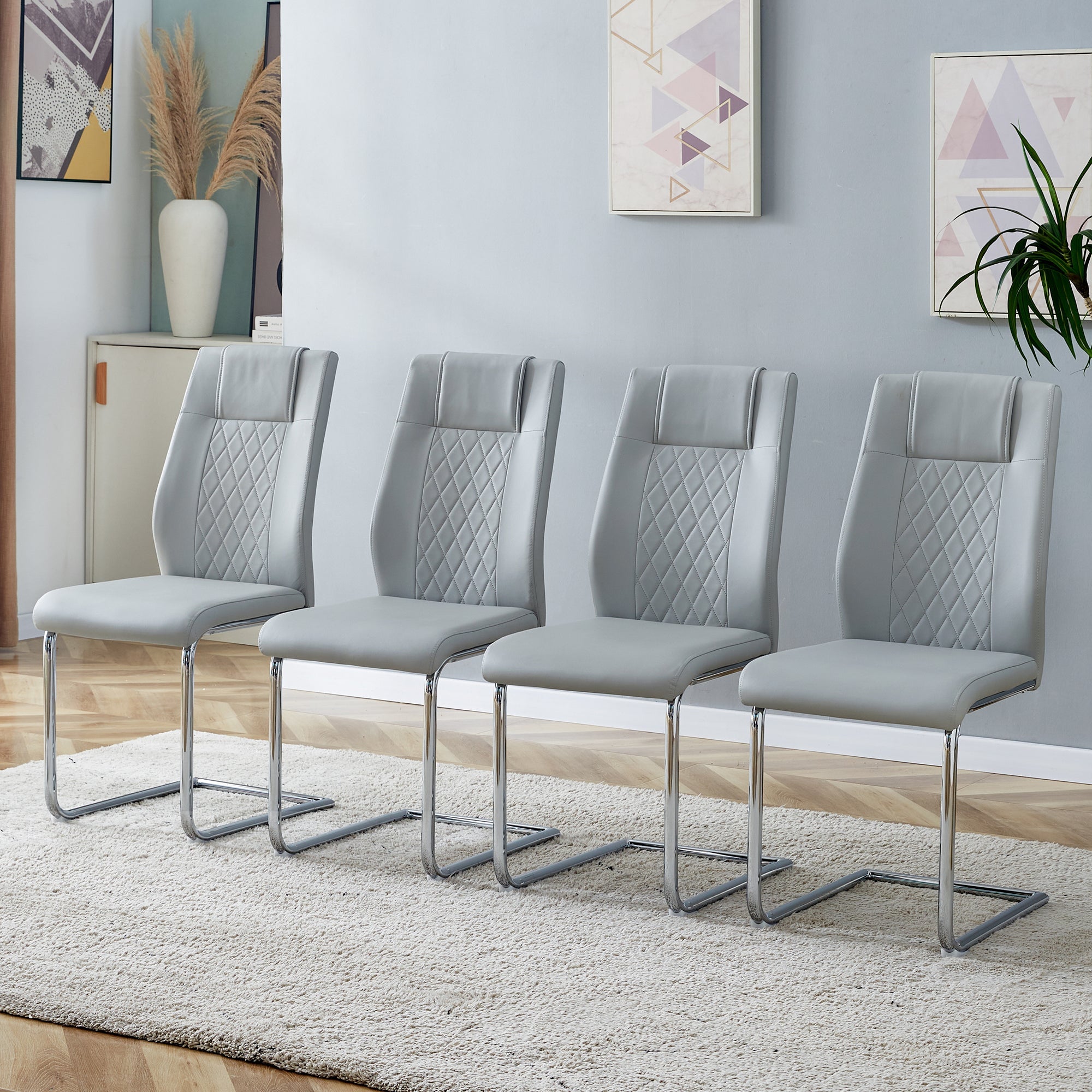 Logidon Scandinavische stijl lichtgrijze PU eetkamerstoelenset met vier stoelen