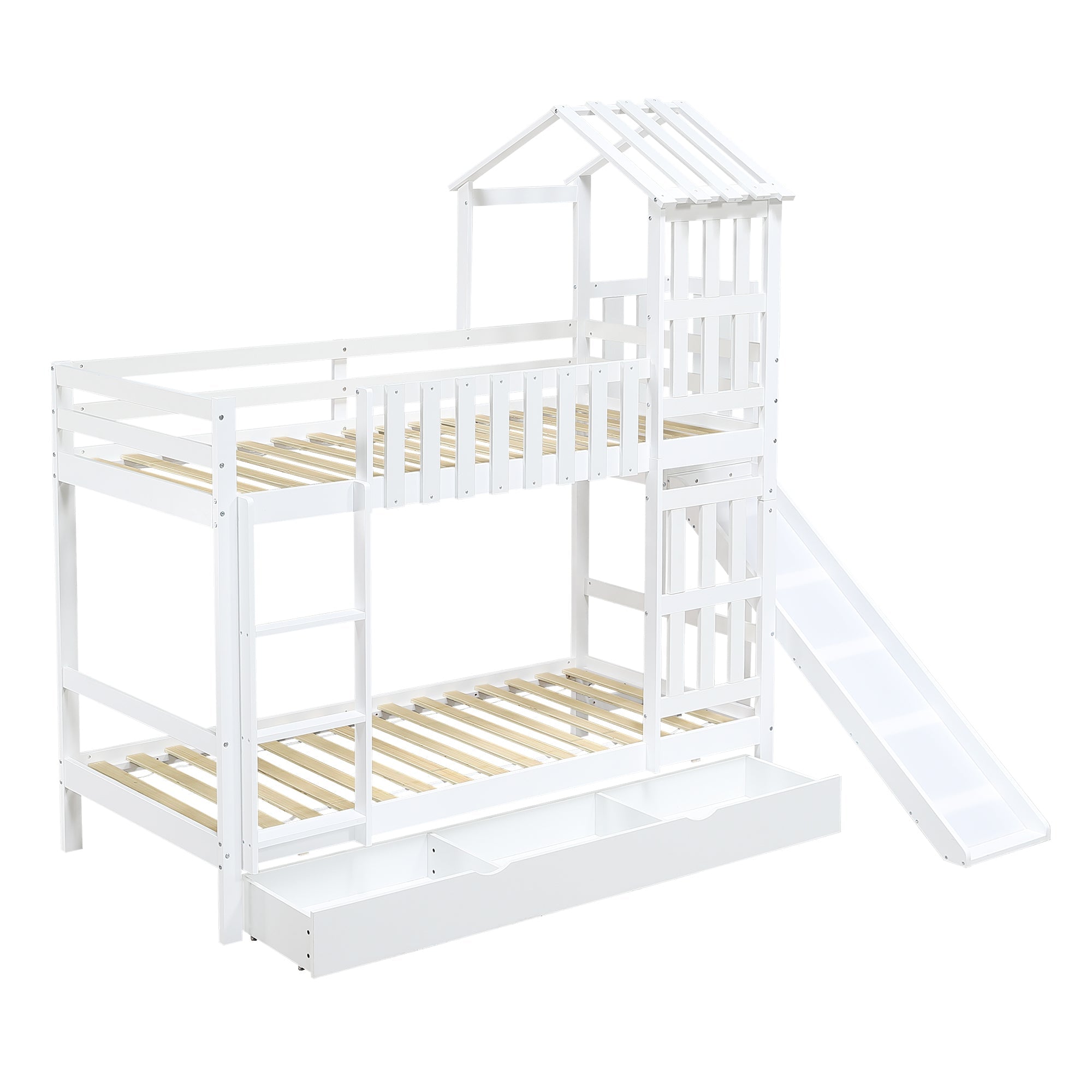 Logidon stapelbed met glijbaan en grote lade 90x200 wit