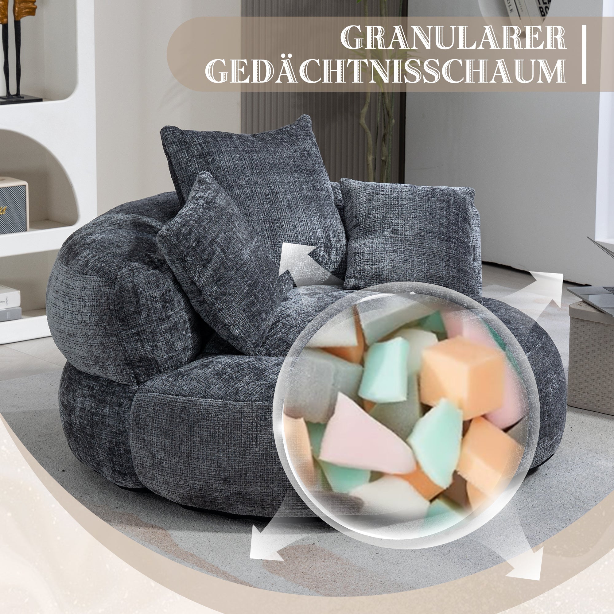 Logidon Lazy Sofa Chenille Grijs Zitzak met hoge rugleuning Lounge