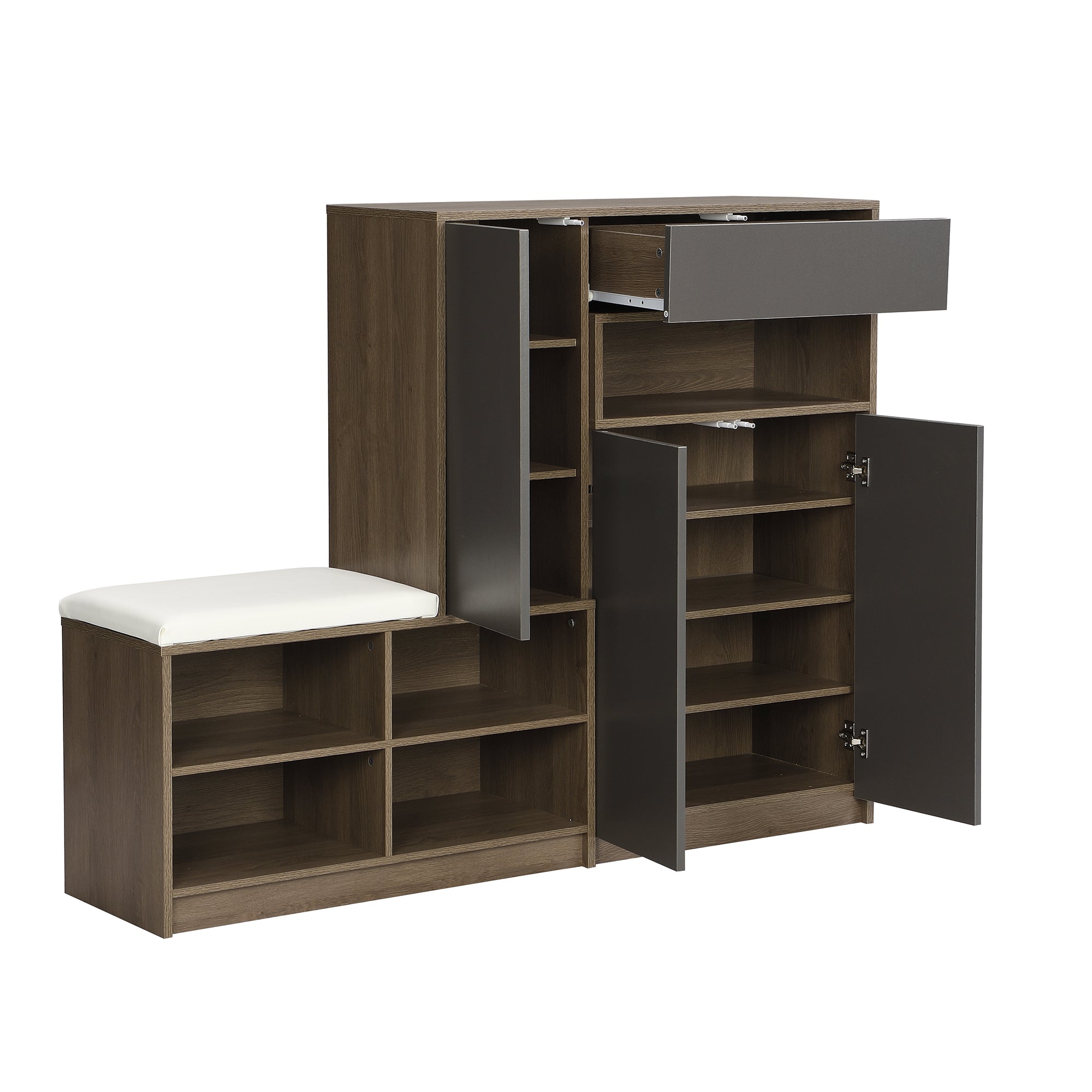Logidon Schoenenbank Grijs Met Gewatteerde Zitting Verstelbare Planken 140x35x110 cm