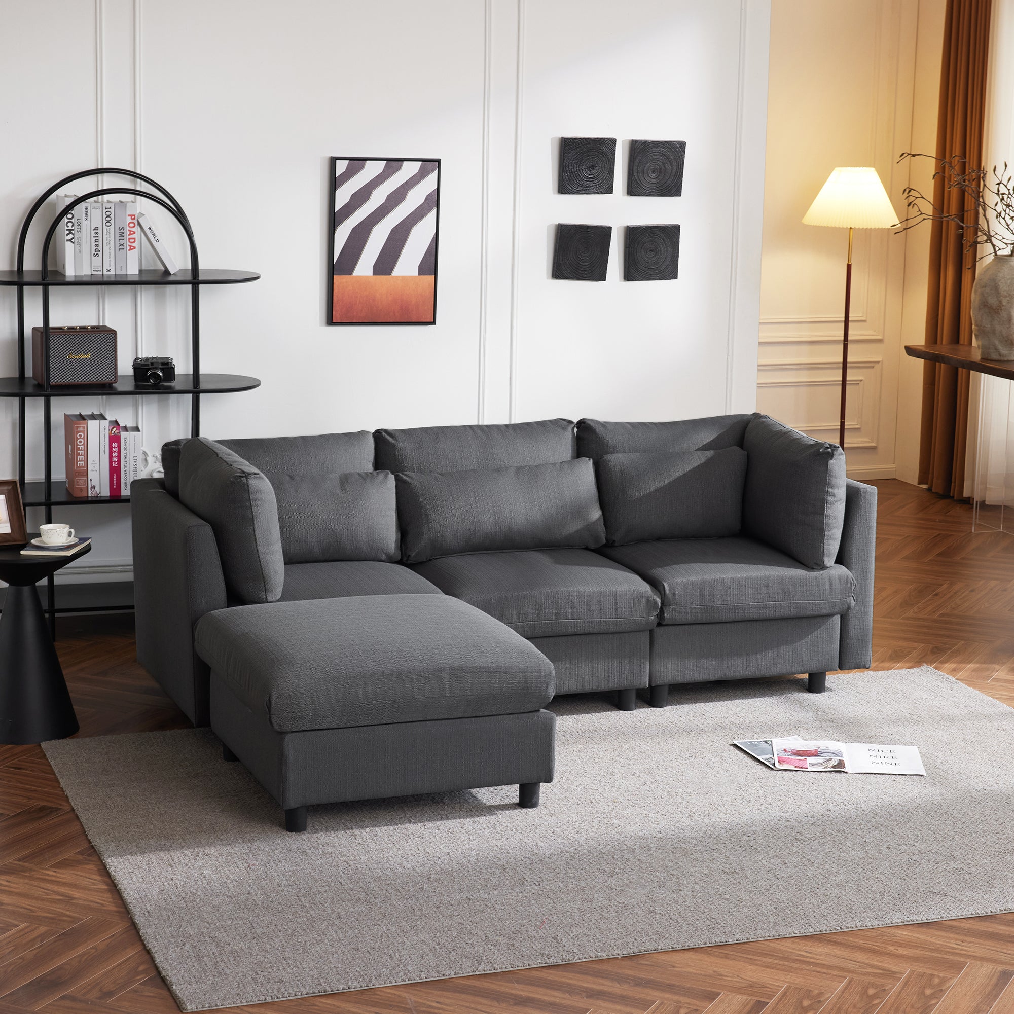 Logidon Modern Design Bank Hoekbank met Voetenbank Grijs 220 cm