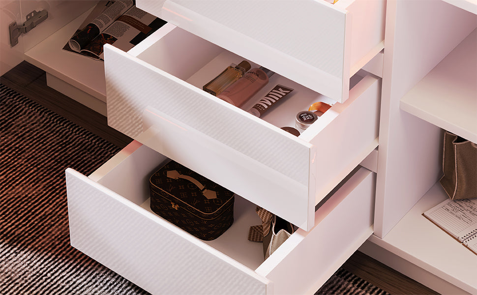 Logidon Wit Dressoir Met LED Verlichting 2 Deurs 3 Lades