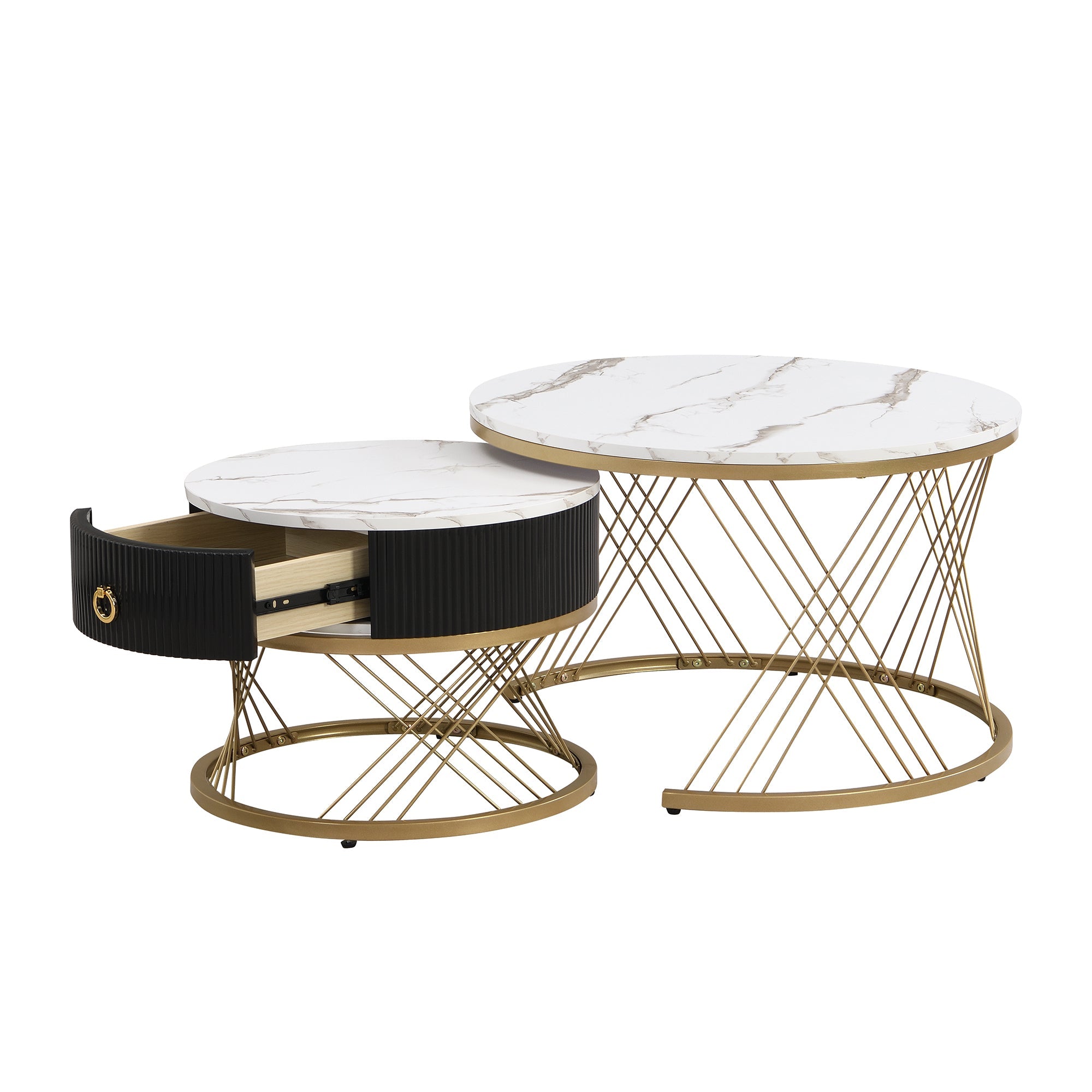 Logidon elegante modulaire salontafelset marmerlook witgoud decor set van 2