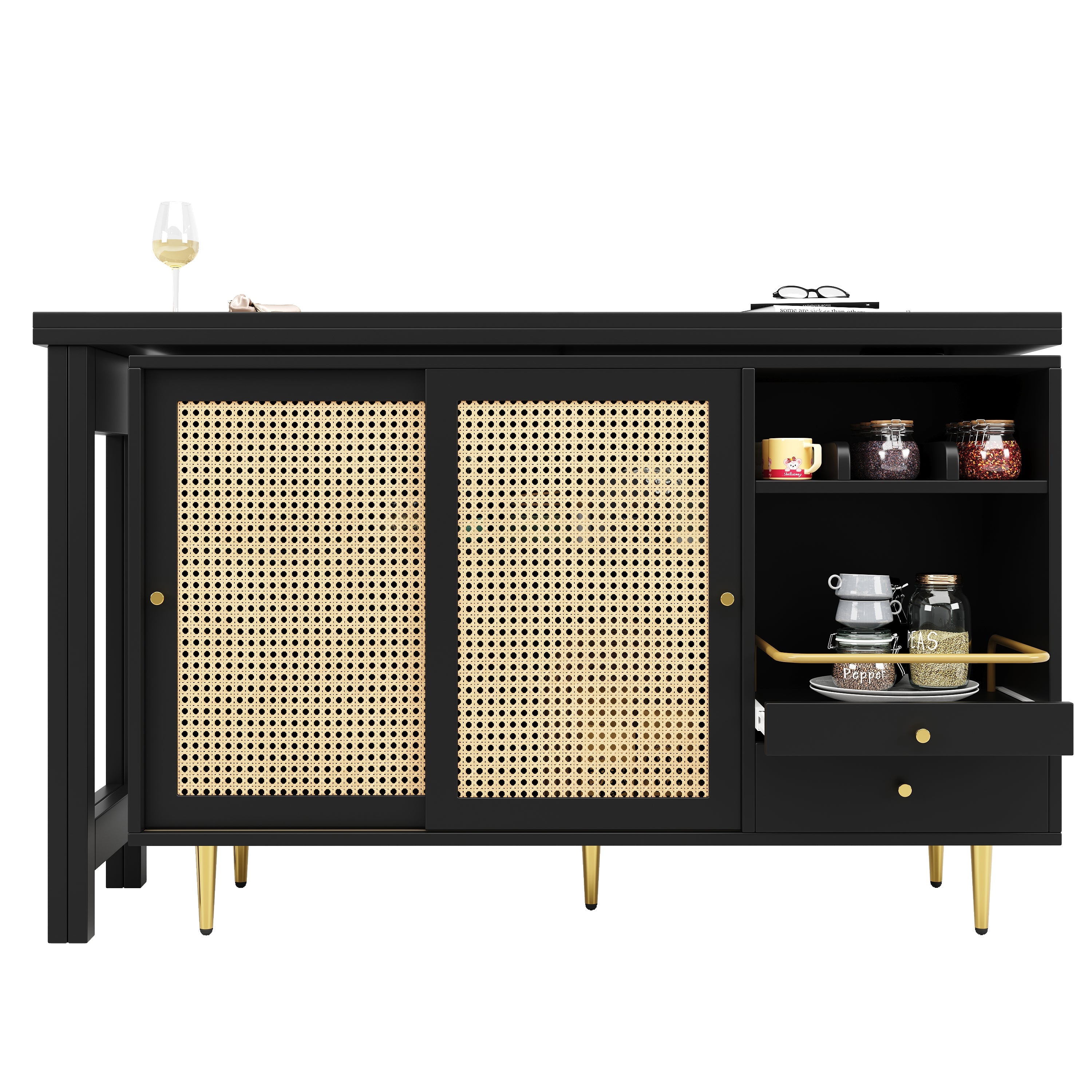 Logidon 360 graden draaibare bartafel met rotan deuropbergruimte zwart