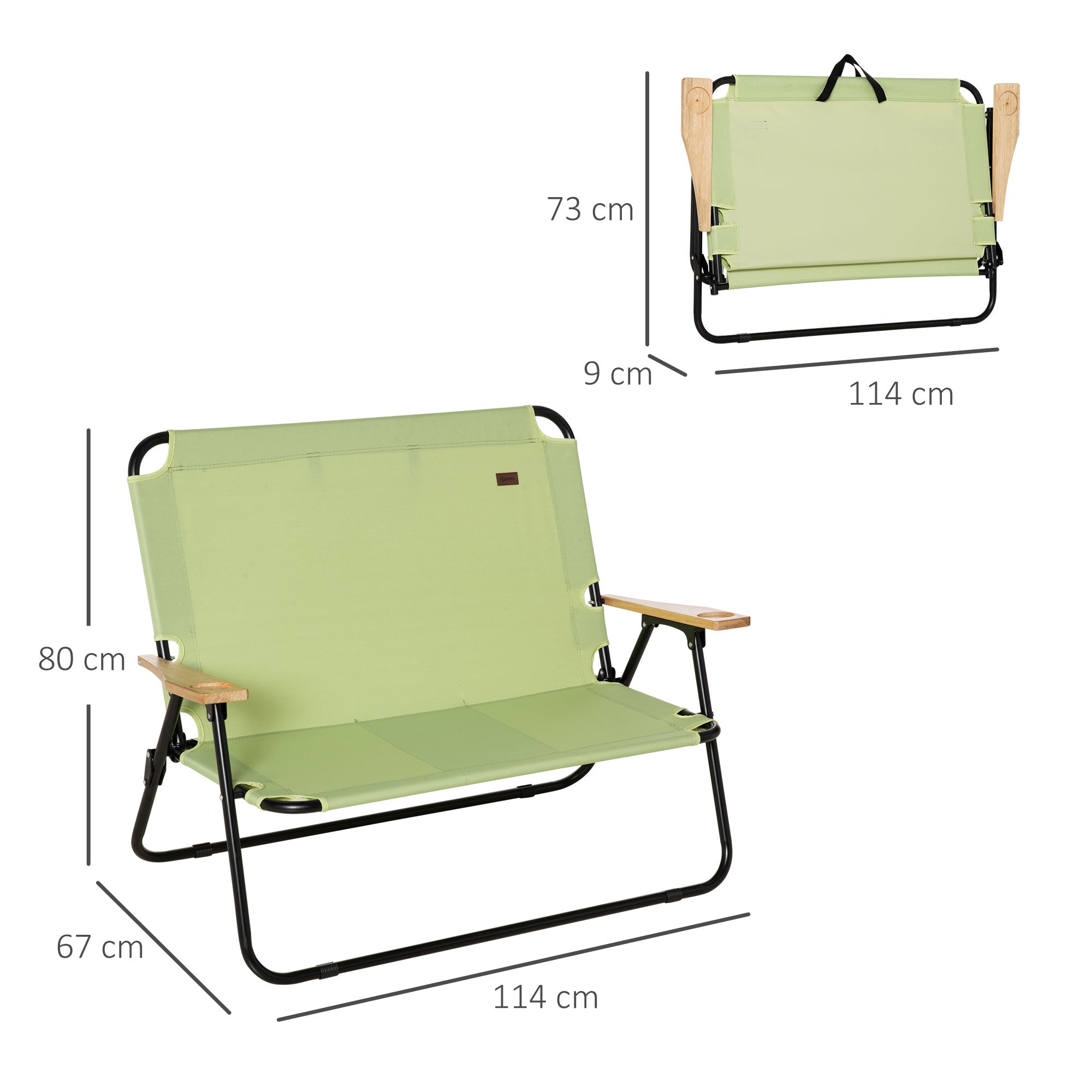 Logidon Twee opvouwbare campingstoelen met bekerhouder lichtgroen