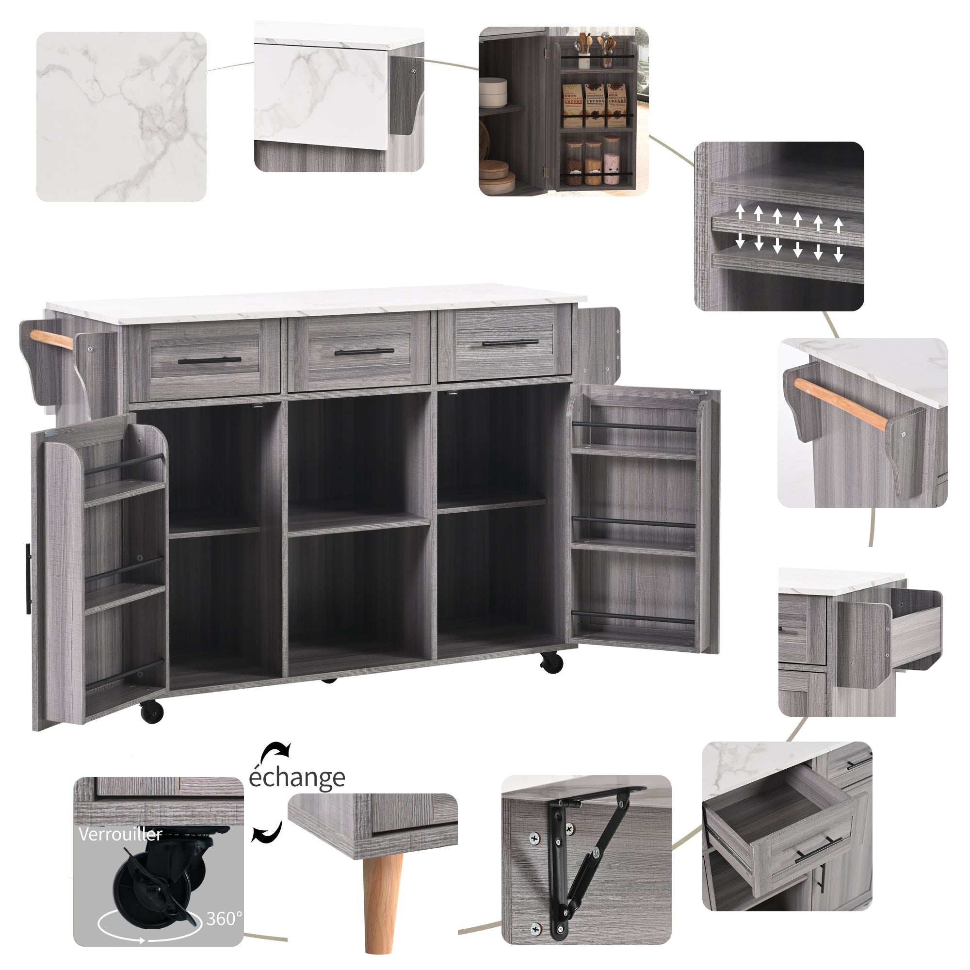 Logidon serving trolley gray wood look with folding table top and storage space