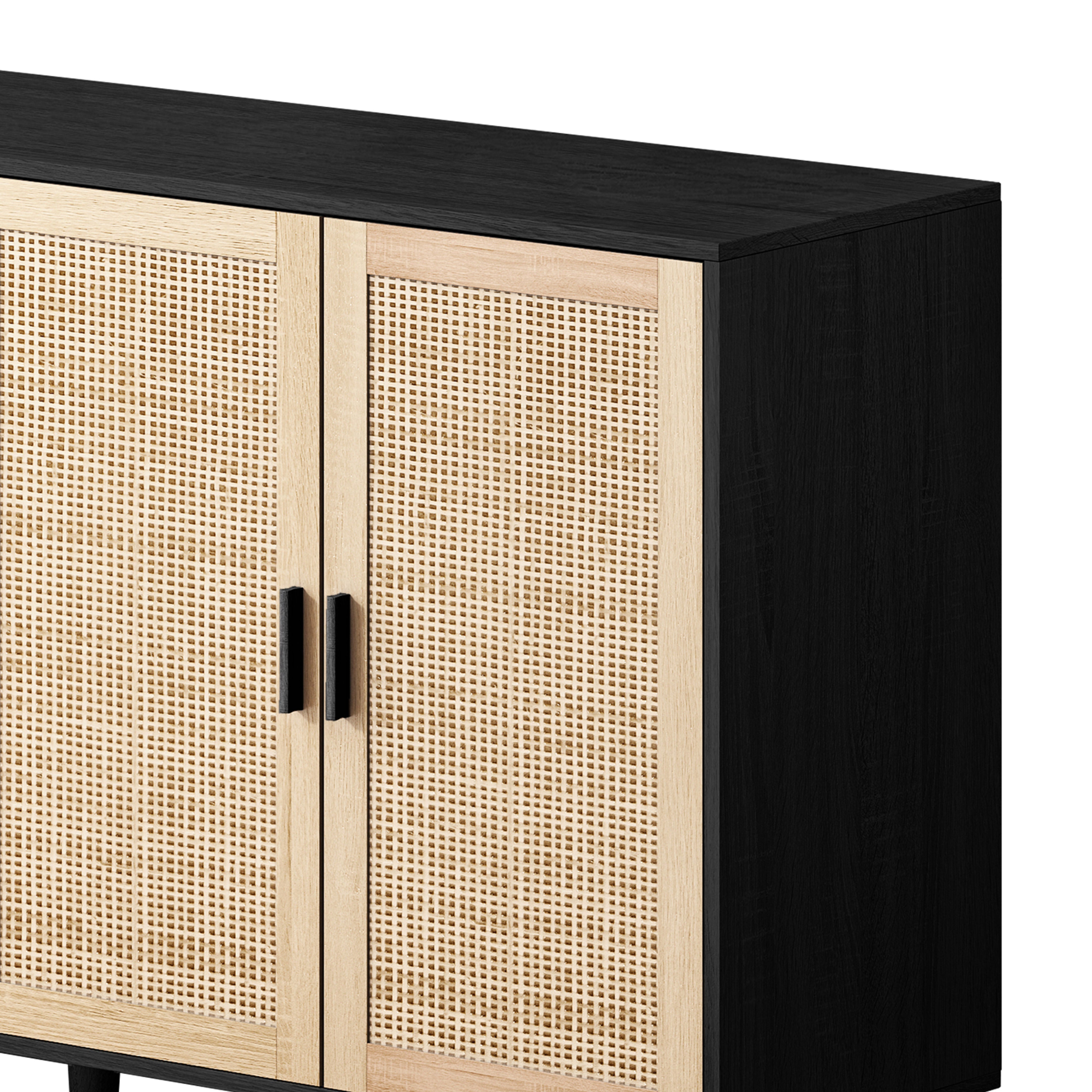Logidon 158 cm elegante rotan opbergkast met 4 deuren zwart