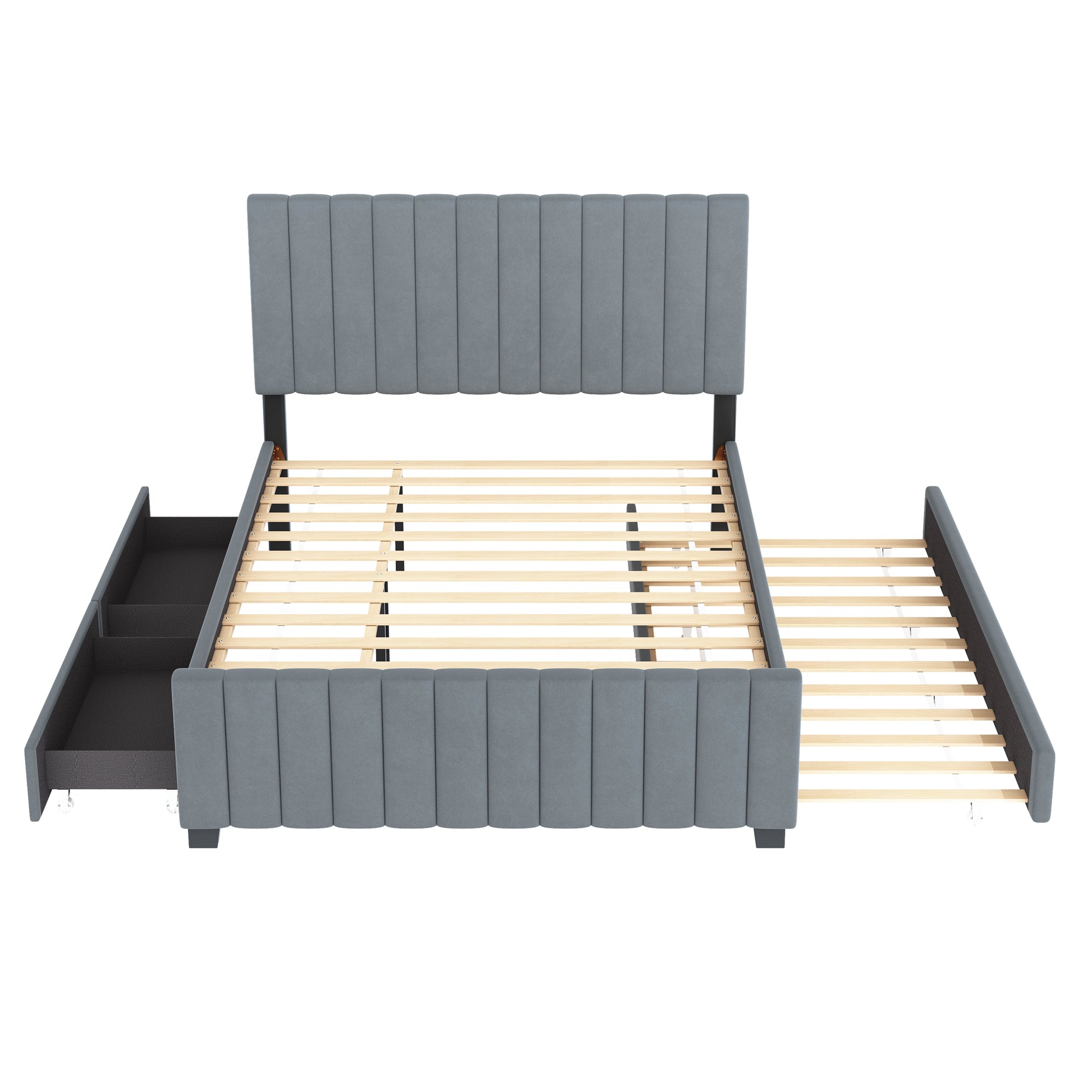 Logidon gestoffeerd bed 140x190 cm uitschuifbaar bed twee laden grijs fluweel