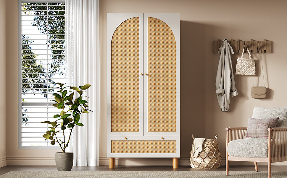 Logidon kledingkast wit met rotan deuren 180x85x52 cm landelijke stijl