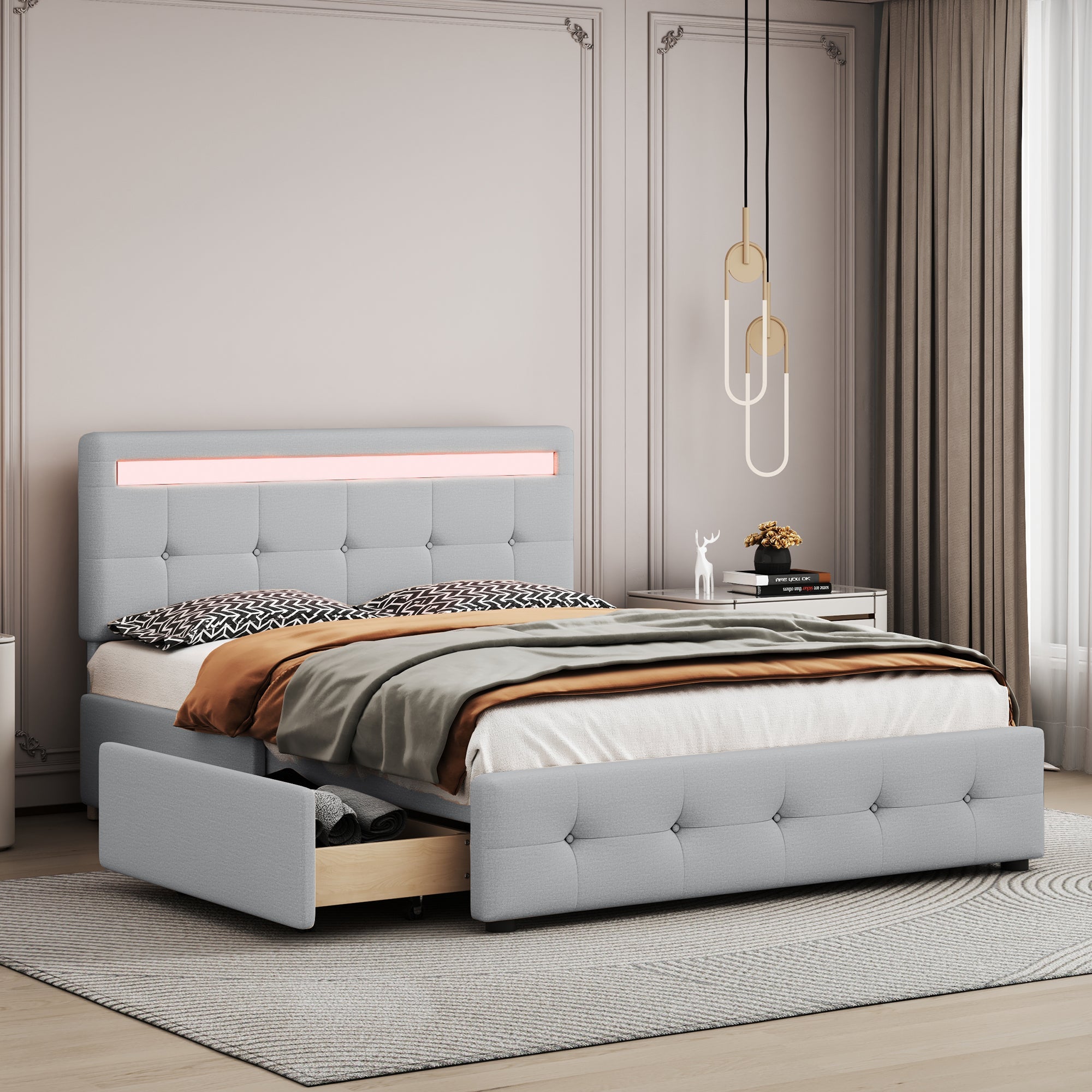 Logidon gestoffeerd bed 140x200 cm met LED hoofdbord en bedkast