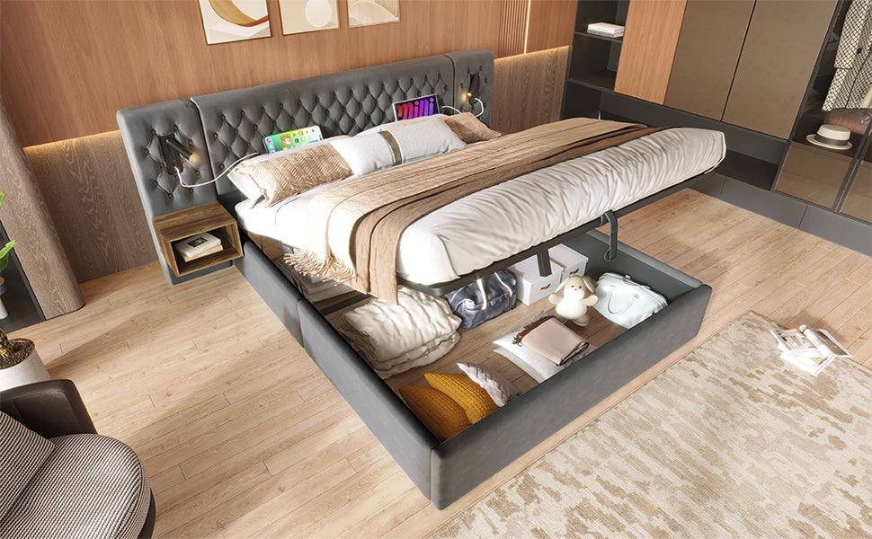 Logidon bed system hydraulic storage bed 160x200 cm gray velvet