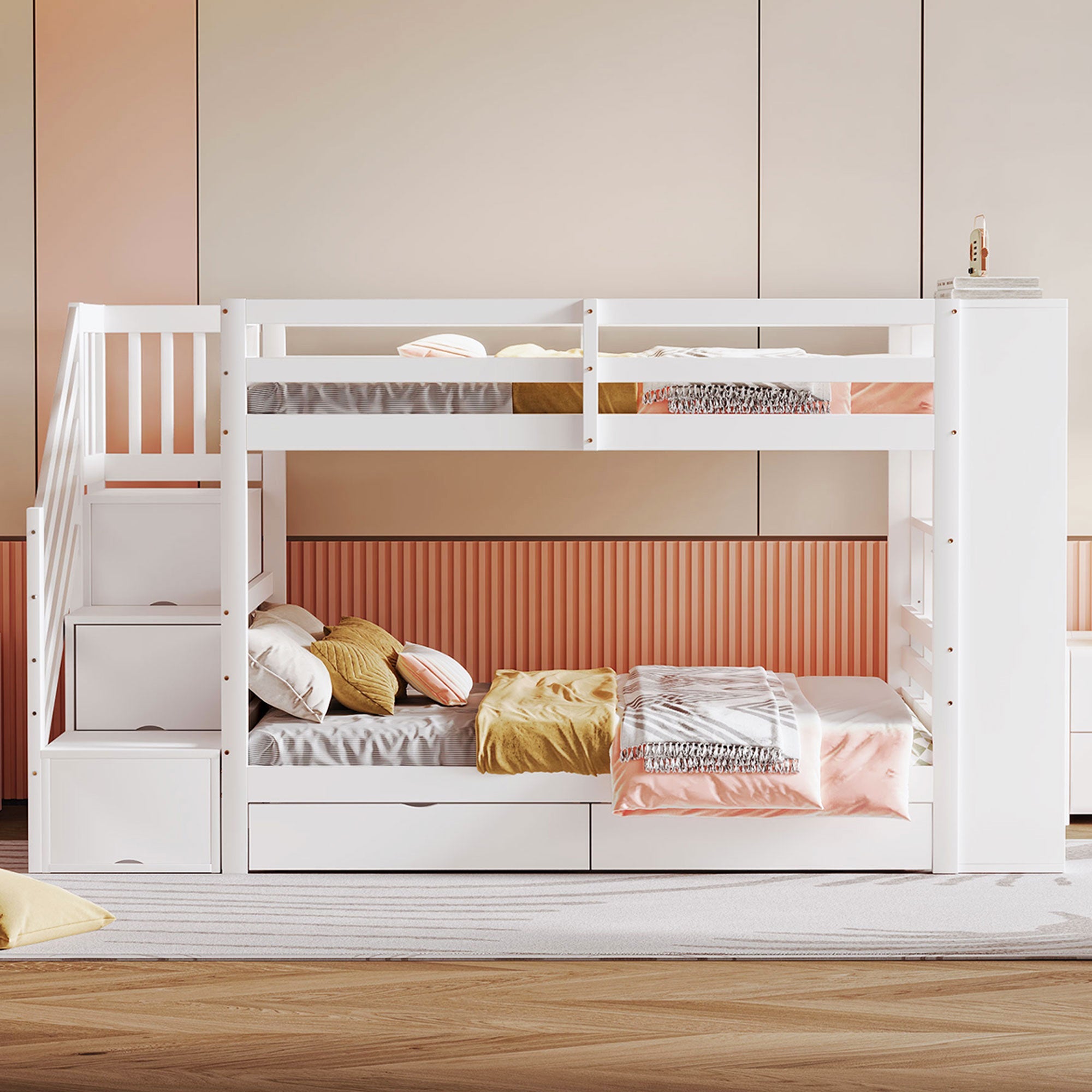 Logidon stapelbed 90x200 cm met veiligheidstrap en opbergruimte wit