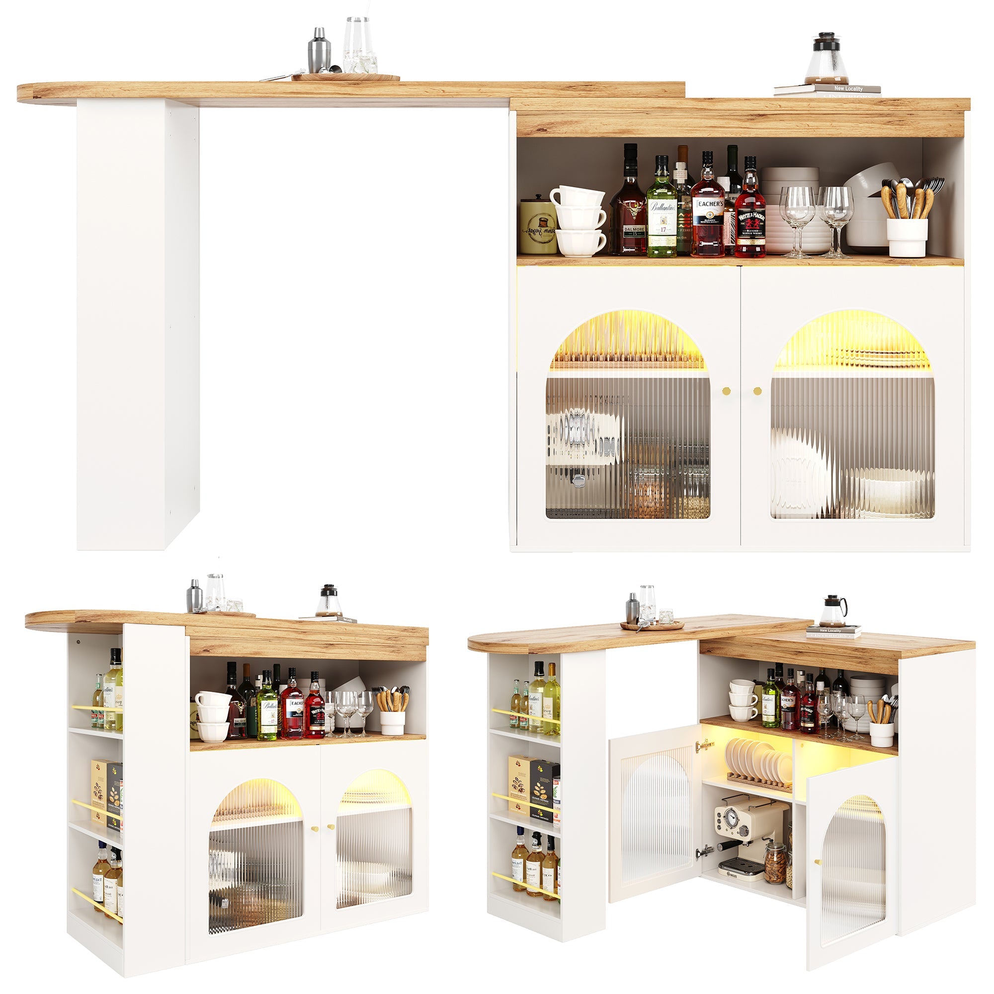 Logidon Uitschuifbare bartafel met opbergruimte 138-193 cm wit