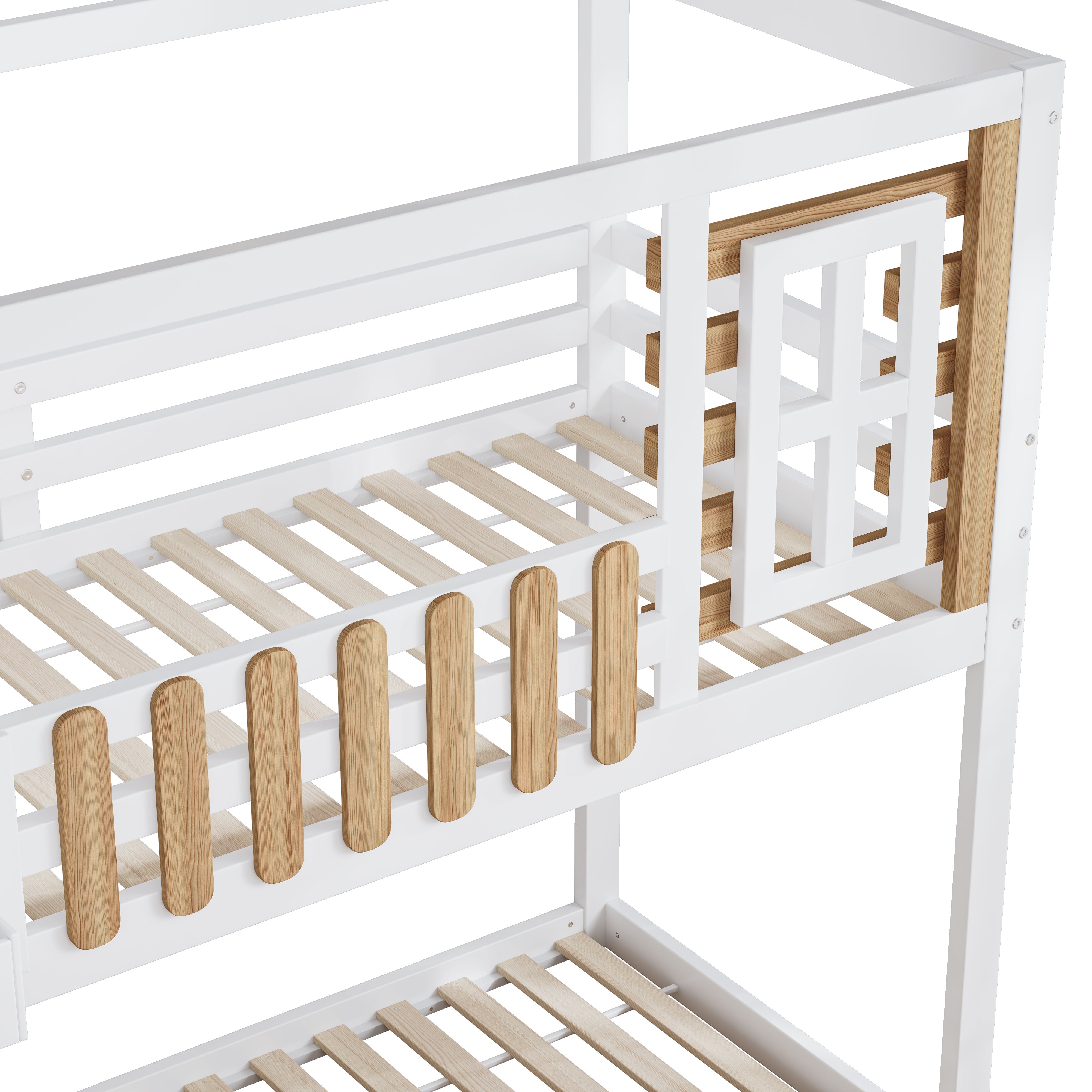 Logidon Bunk Bed With Stairs Window Pine Wood White 90x200 cm
