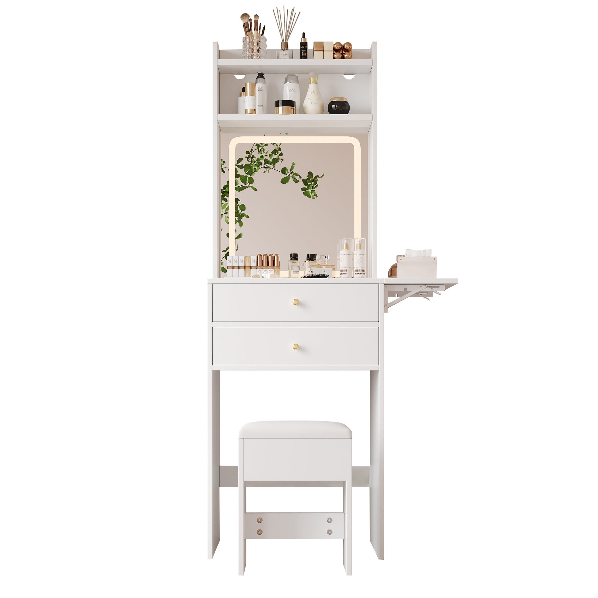 Logidon Kaptafel Verstelbaar LED-verlichting Wit 75×156×45 cm