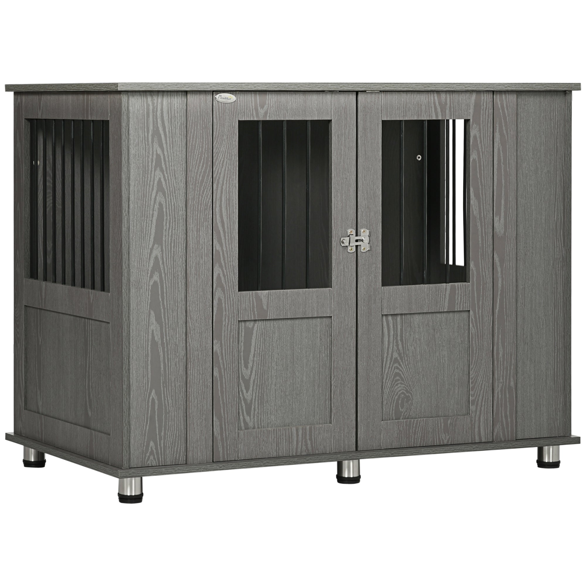 Logidon Grote Hondenkooi Hout Grijs 114x60x82 cm met Magnetische Deur