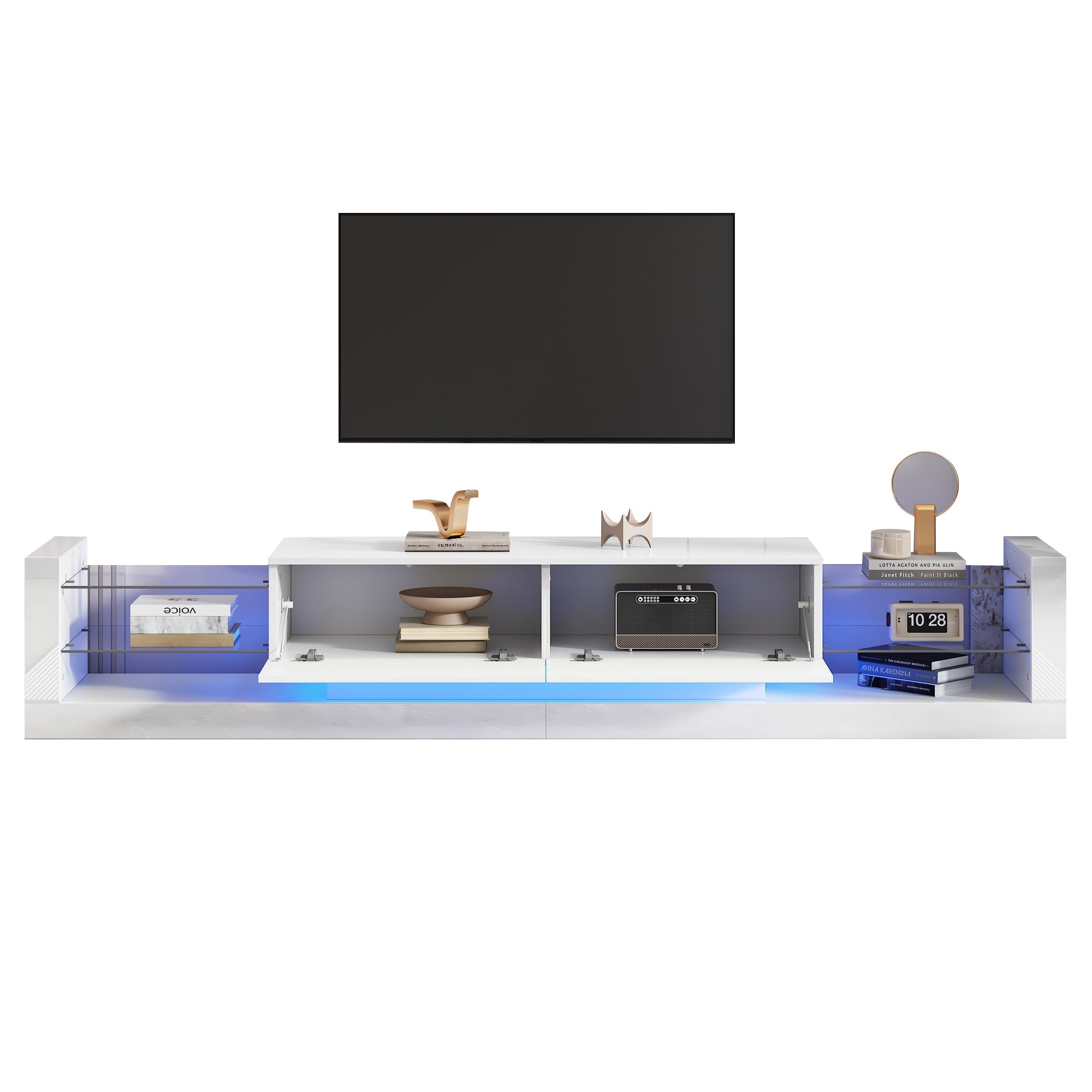 Logidon hoogglans TV-meubel met LED-verlichting 181 cm wit glazen front
