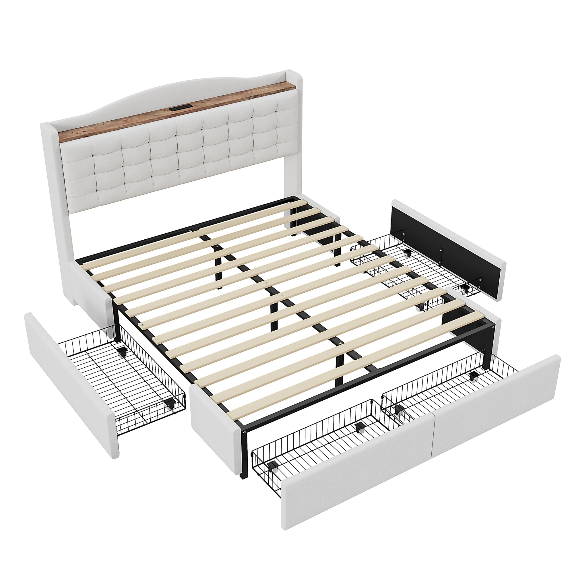 Logidon gestoffeerd bed 160x200 cm beige linnen stof USB-oplaadpoort