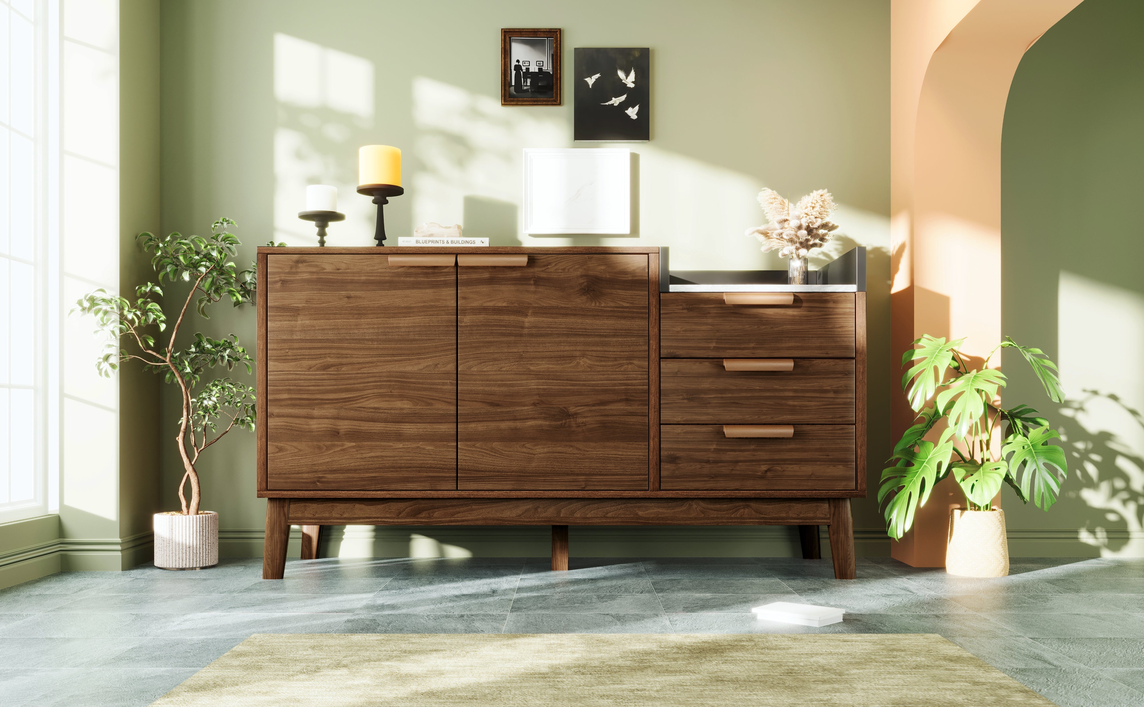 Logidon woonkamer ladekast eiken decor marmerlook blad 3 lades