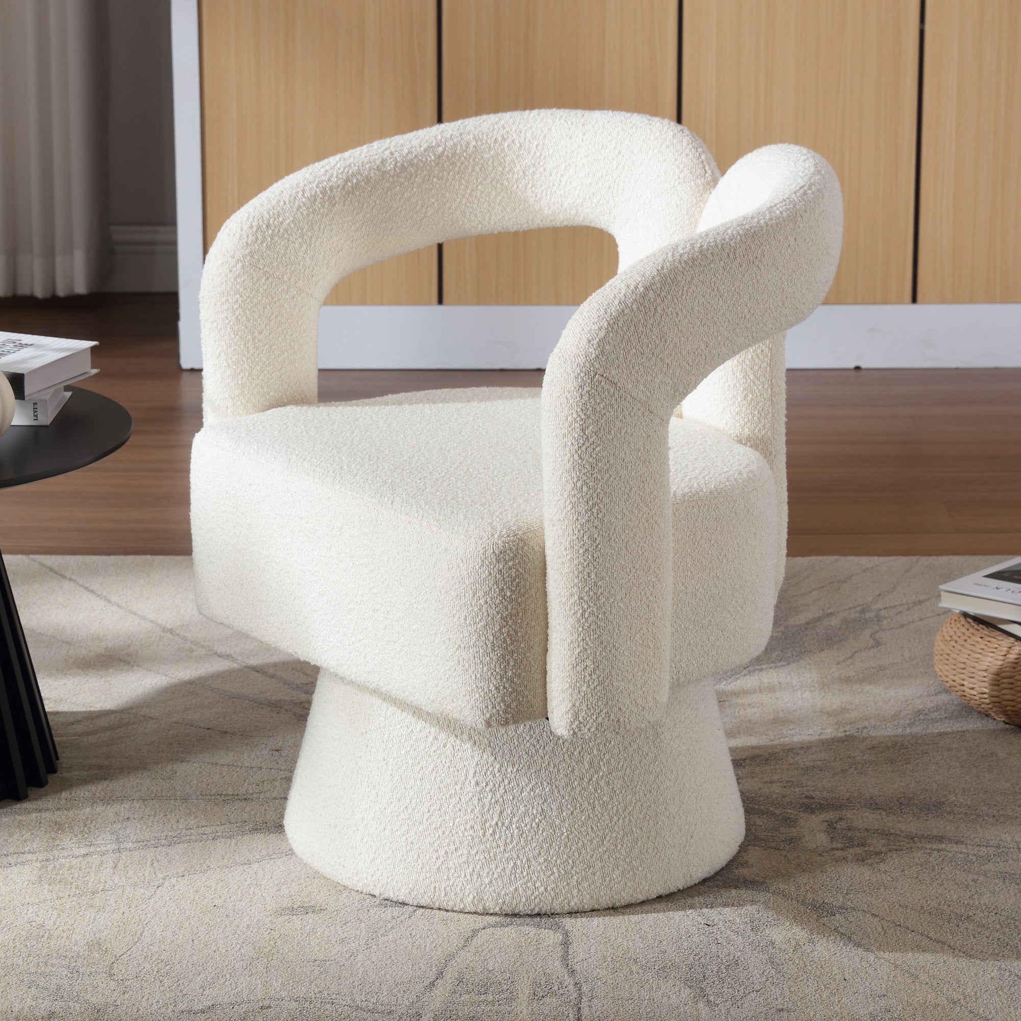 Logidon 360 Degree Rotating Cozy Accent Chair Beige Bouclé