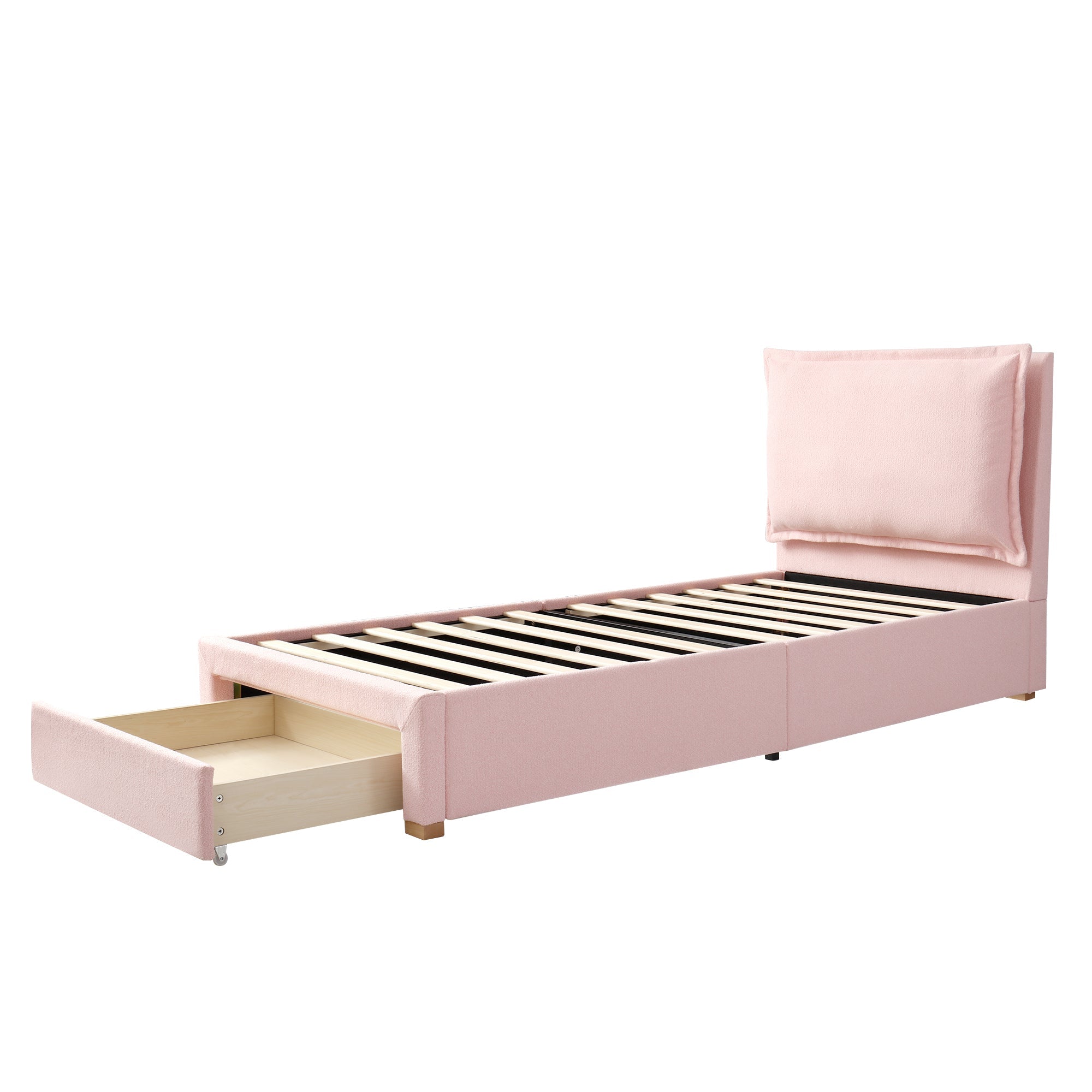 Logidon gestoffeerd bed 90x200 roze chenille met opbergruimte en lattenbodem