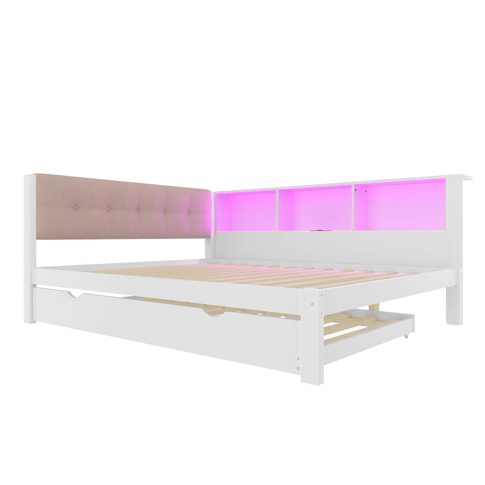 Logidon daybed wit 140x200 CM met uitschuifbaar bed LED-verlichting