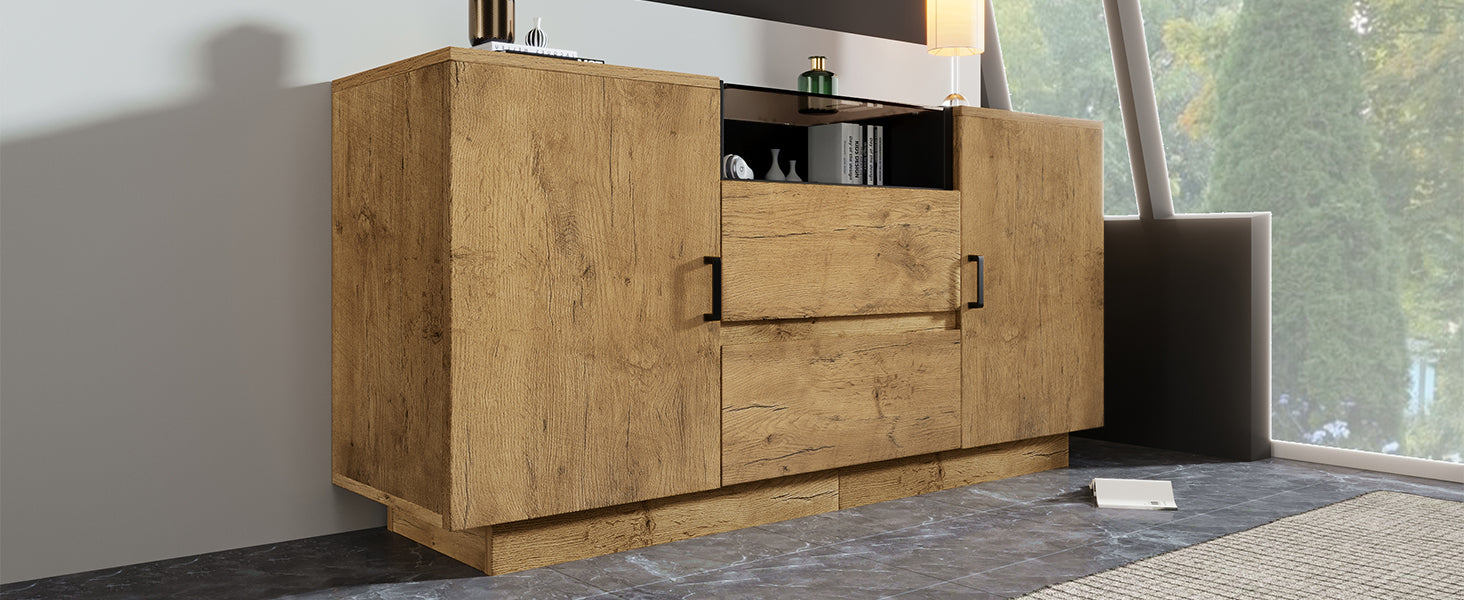 Logidon oak look chest of drawers sideboard 2 drawers 2 cupboards H70