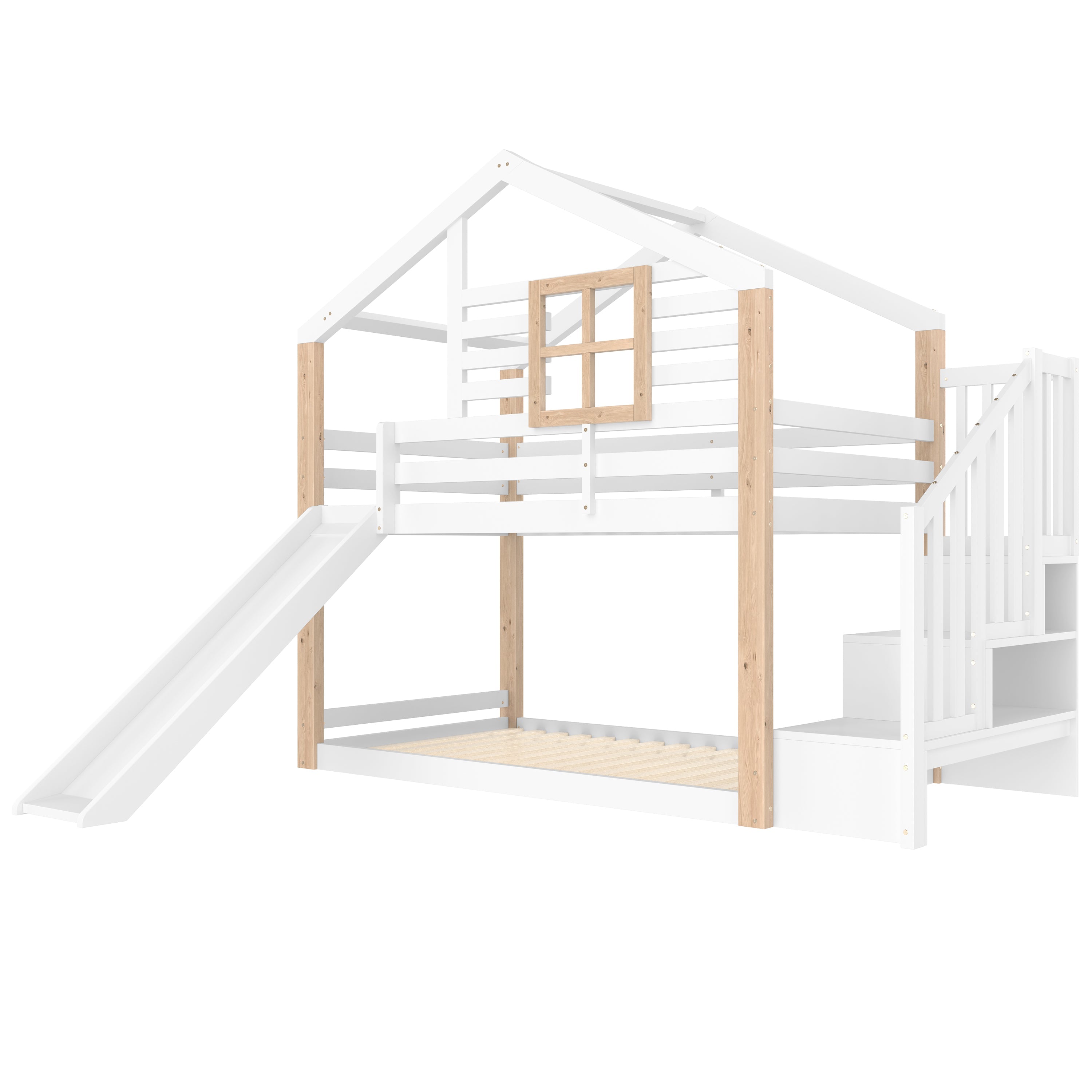 Logidon Kinderstapelbed met Glijbaan en Trap Scandinavisch Design Wit