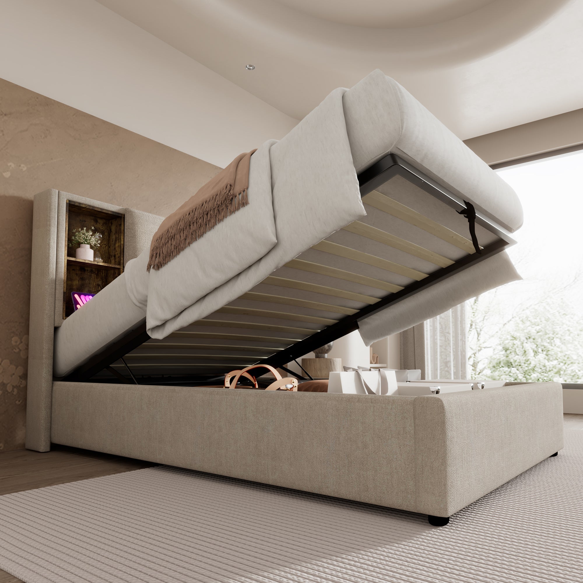 Logidon single bed 90x200 with wireless charging USB-C and storage space