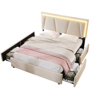 Logidon gestoffeerd bed 160x200 beige met LED verlichting en opbergruimte