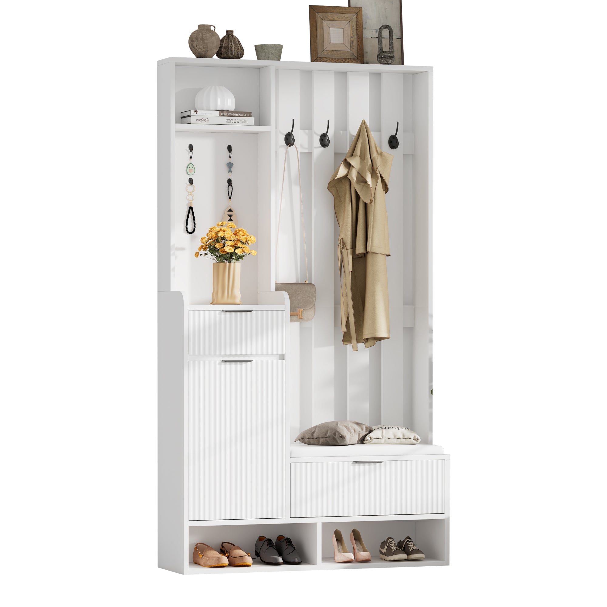 Logidon Kledingkast 6in1 Wit 100x30x180 cm Schoenenbankopberger