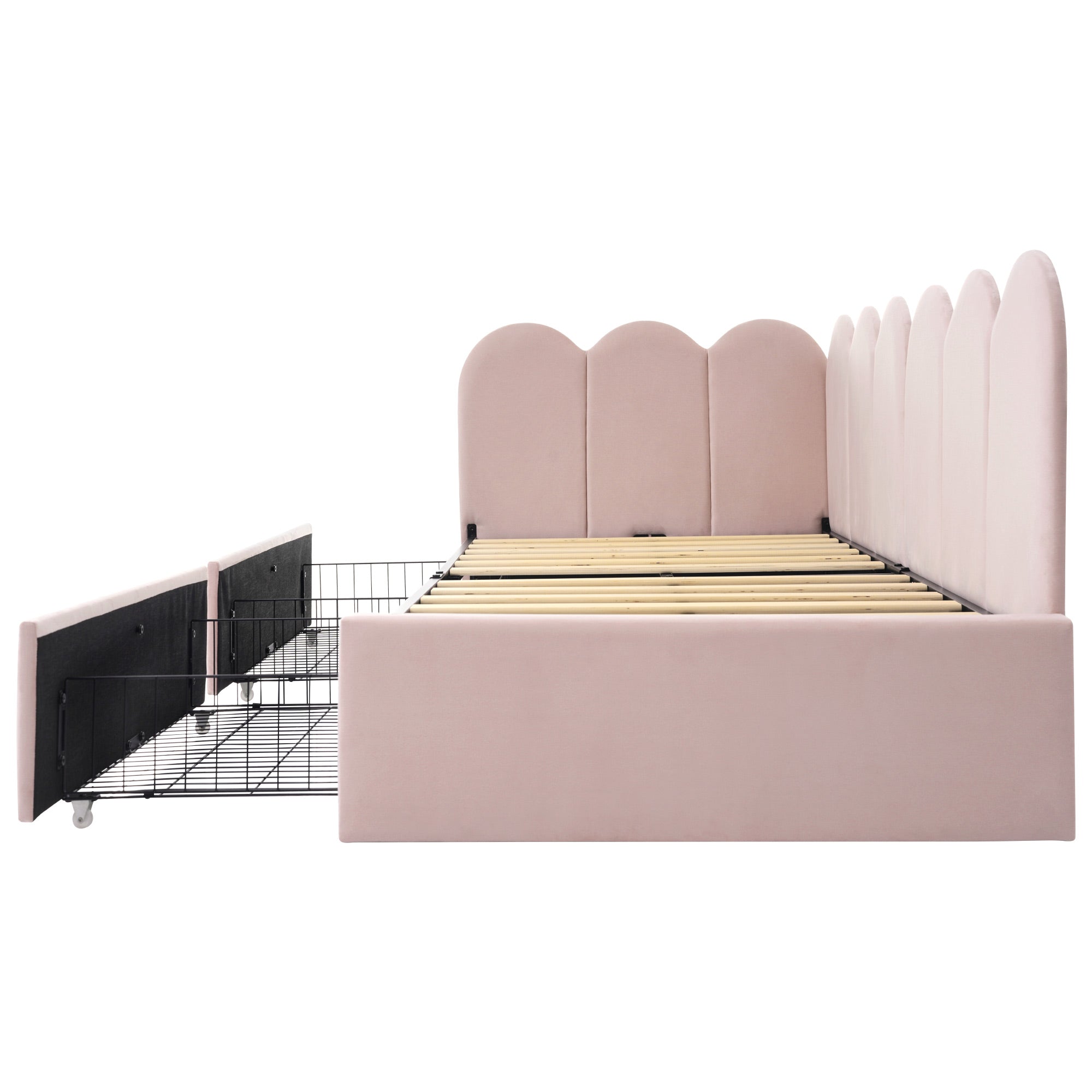 Logidon gestoffeerd bed 90x200 roze fluweel dagbed met lades